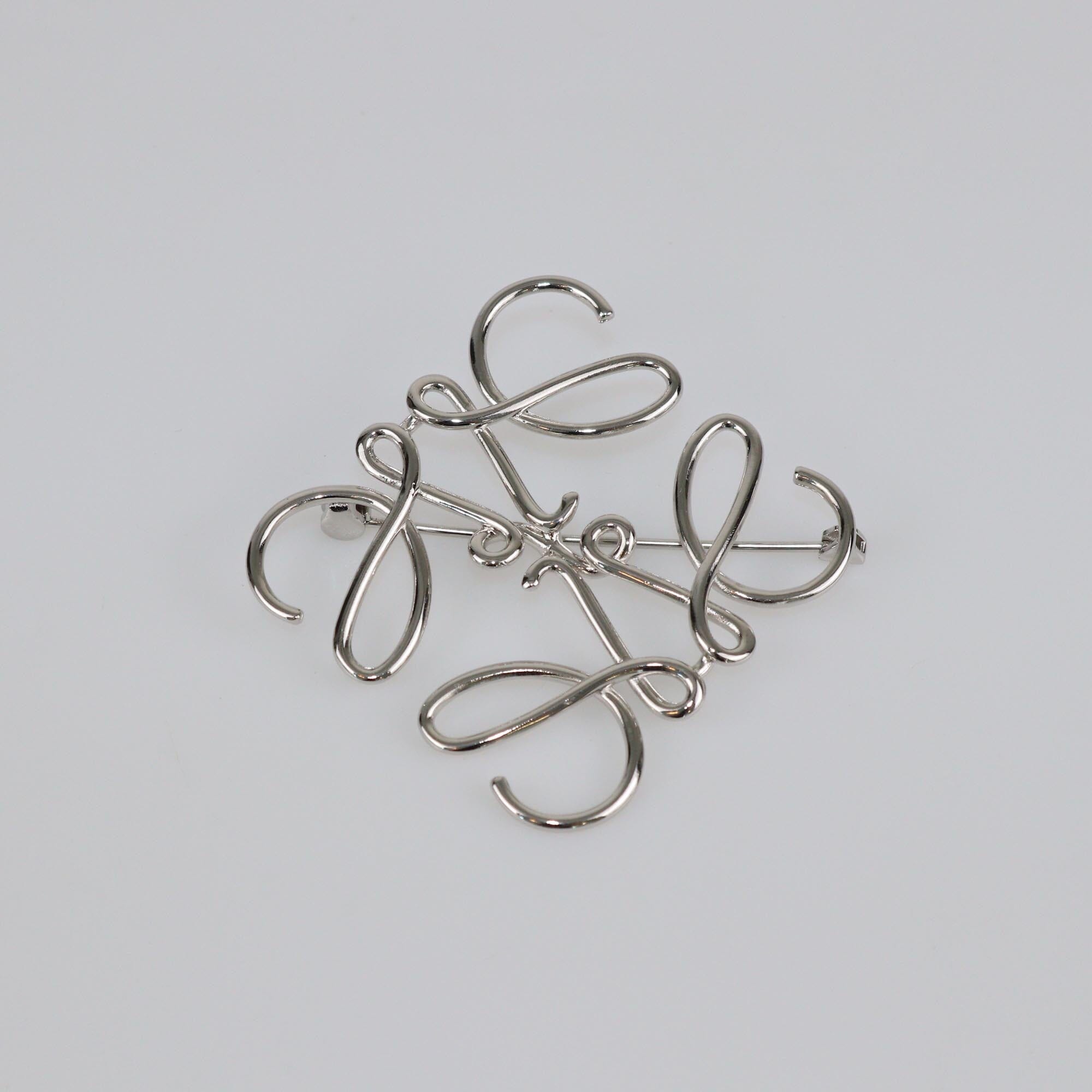 Loewe Silver Tone Anagram Brooch Womens Loewe