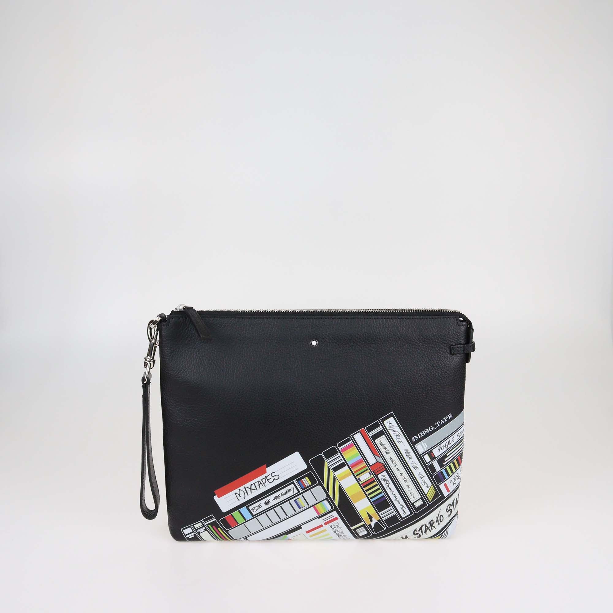 Montblanc Black Mixtapes Print Leather Meisterstuck Wristlet Pouch