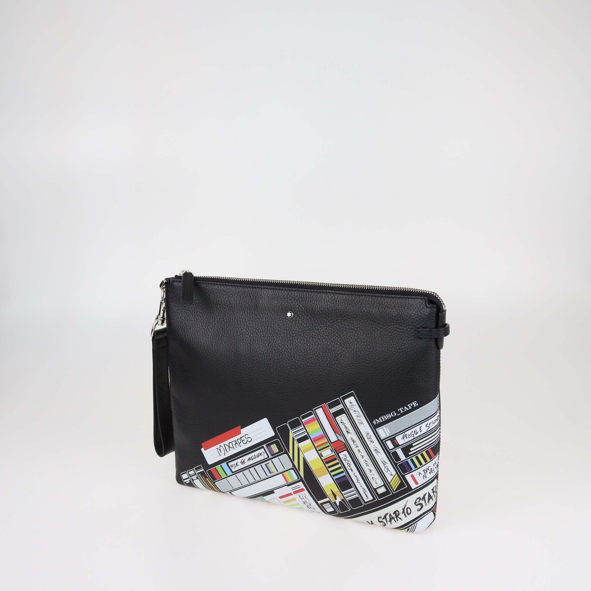 Montblanc Black Mixtapes Print Leather Meisterstuck Wristlet Pouch
