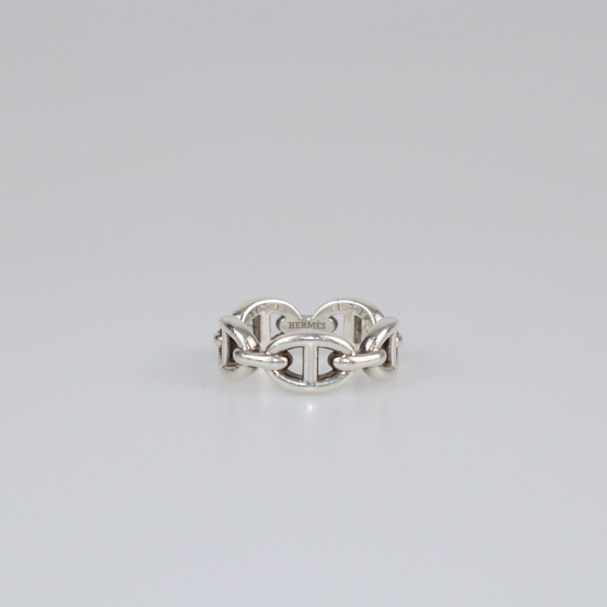 Hermes Silver Chaine D'Ancre Sterling Silver Ring Size 52 Womens Hermes