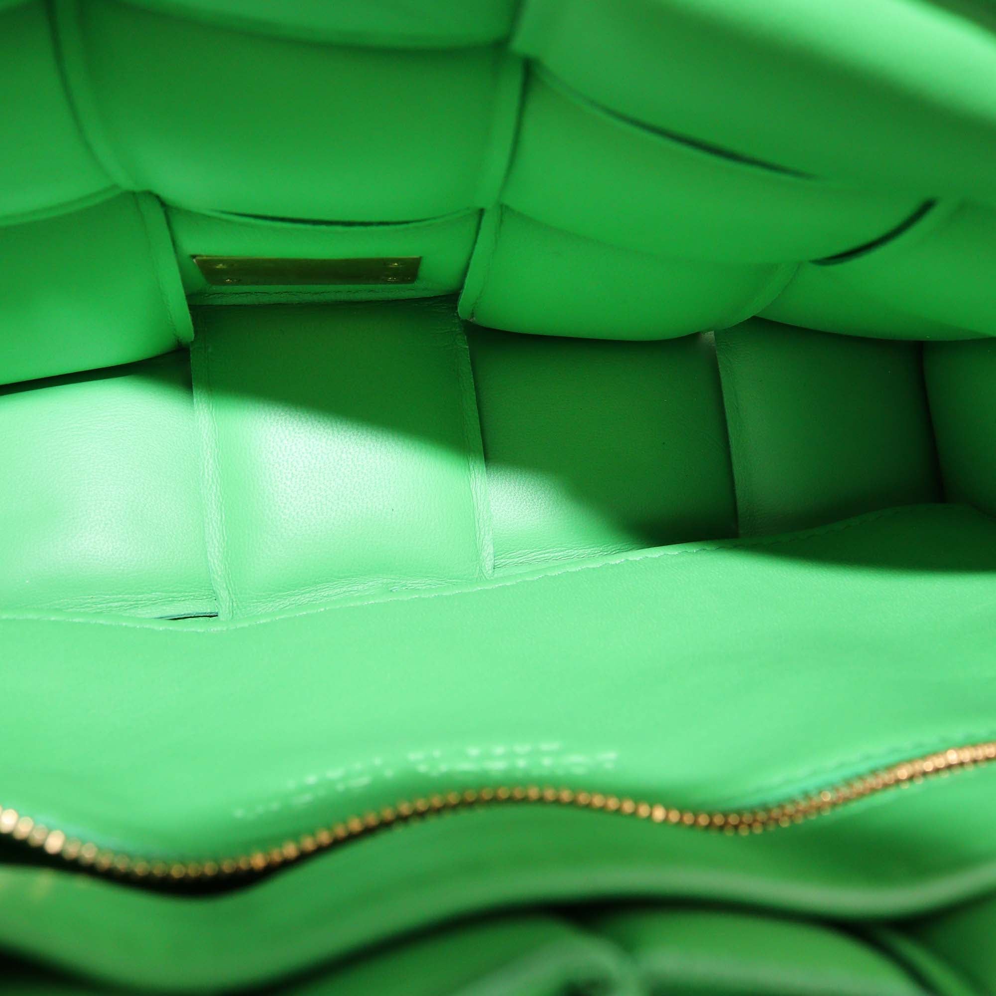 Bottega Veneta Green Intreccio Leather Padded Cassette Chain Bag