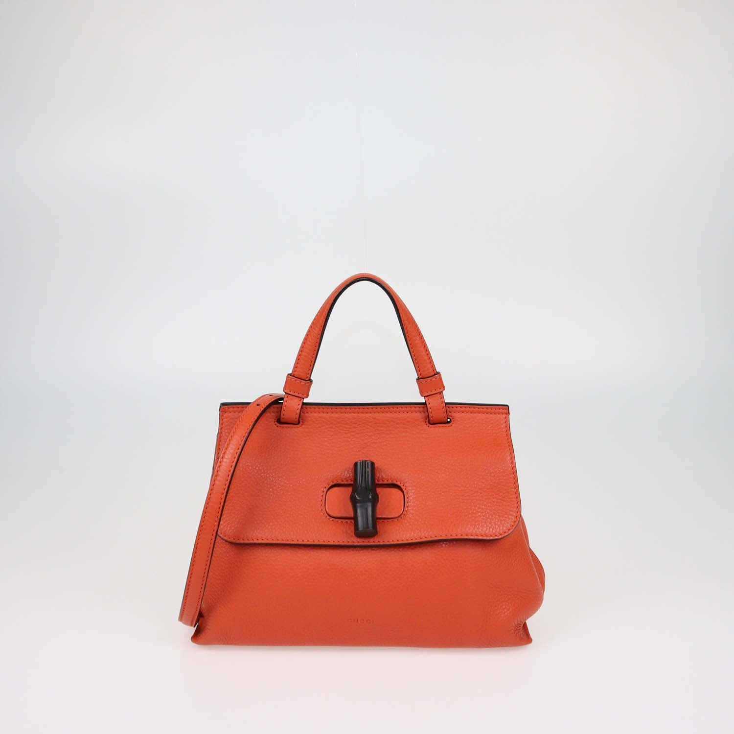 Gucci Orange Leather Small Bamboo Daily Top Handle Bag