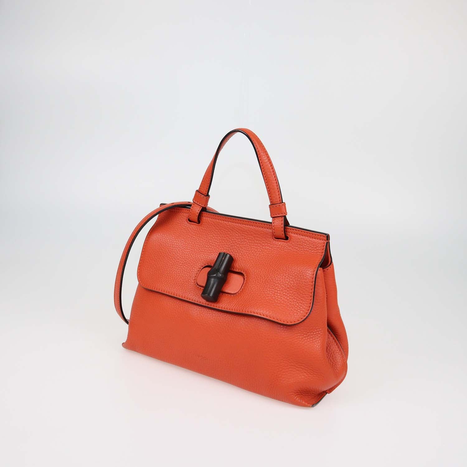 Gucci Orange Leather Small Bamboo Daily Top Handle Bag