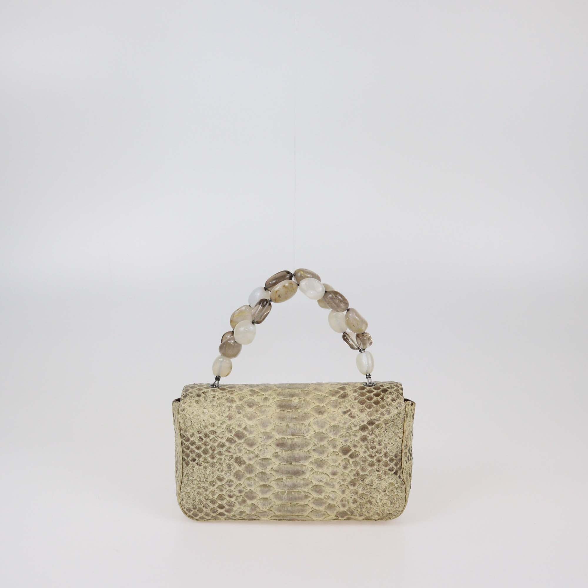 Chanel Beige Snakeskin CC Mini Natural Stone Handle Bag Womens Chanel