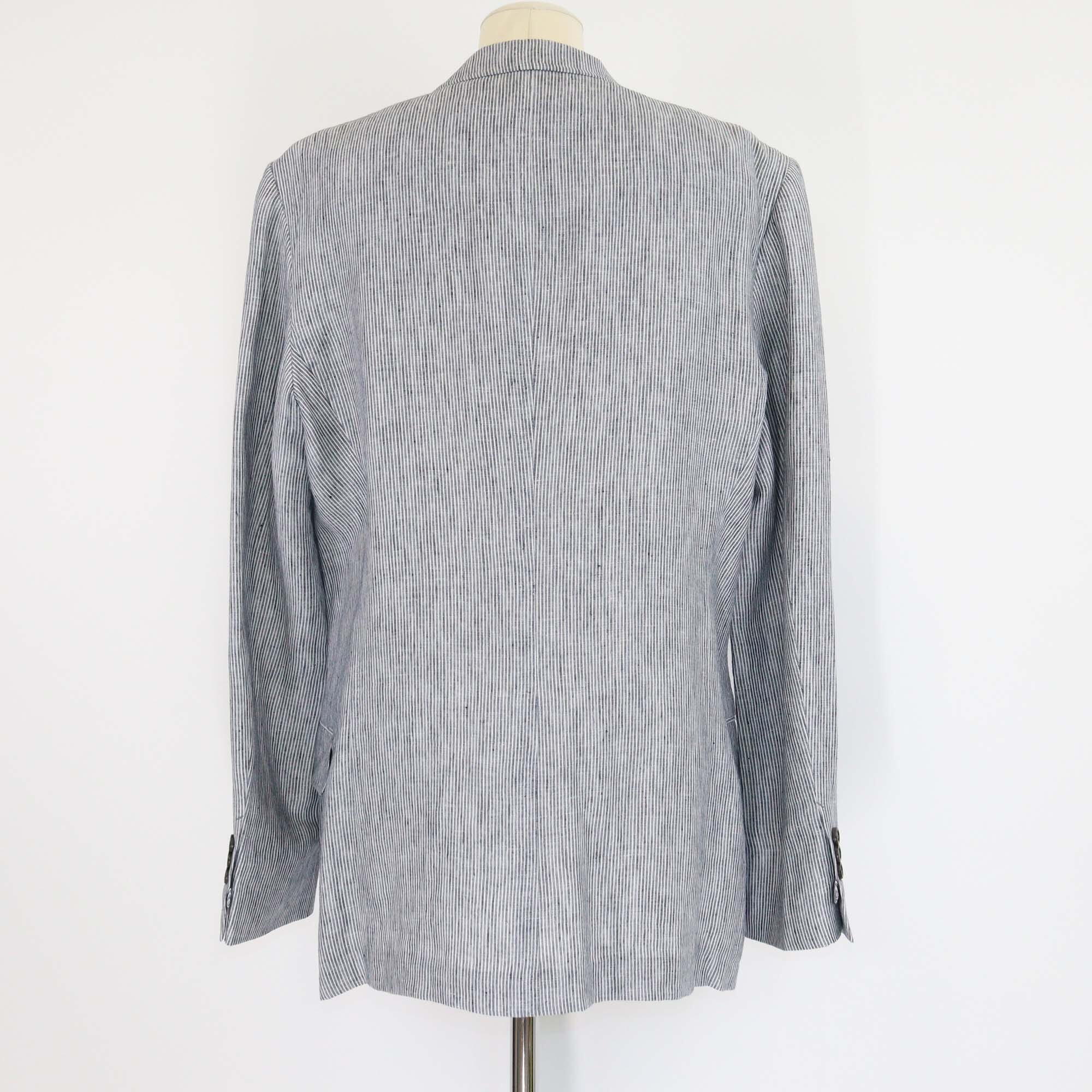 Yves Saint Laurent Blue/White Striped Linen Single Breasted Blazer Mens Yves Saint Laurent