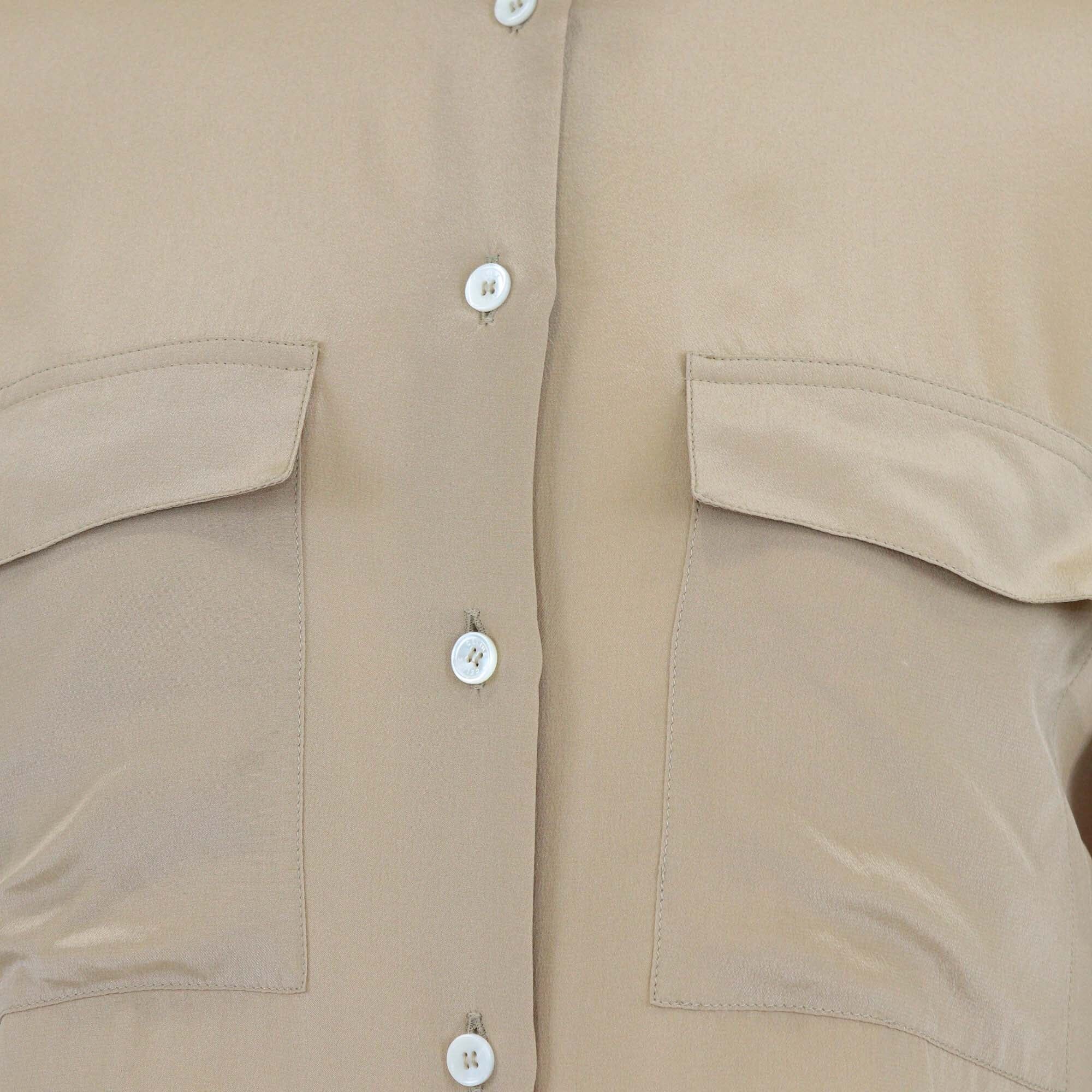 Celine Brown Pocket Detail Mulberry Long Sleeve Silk Shirt Womens Celine