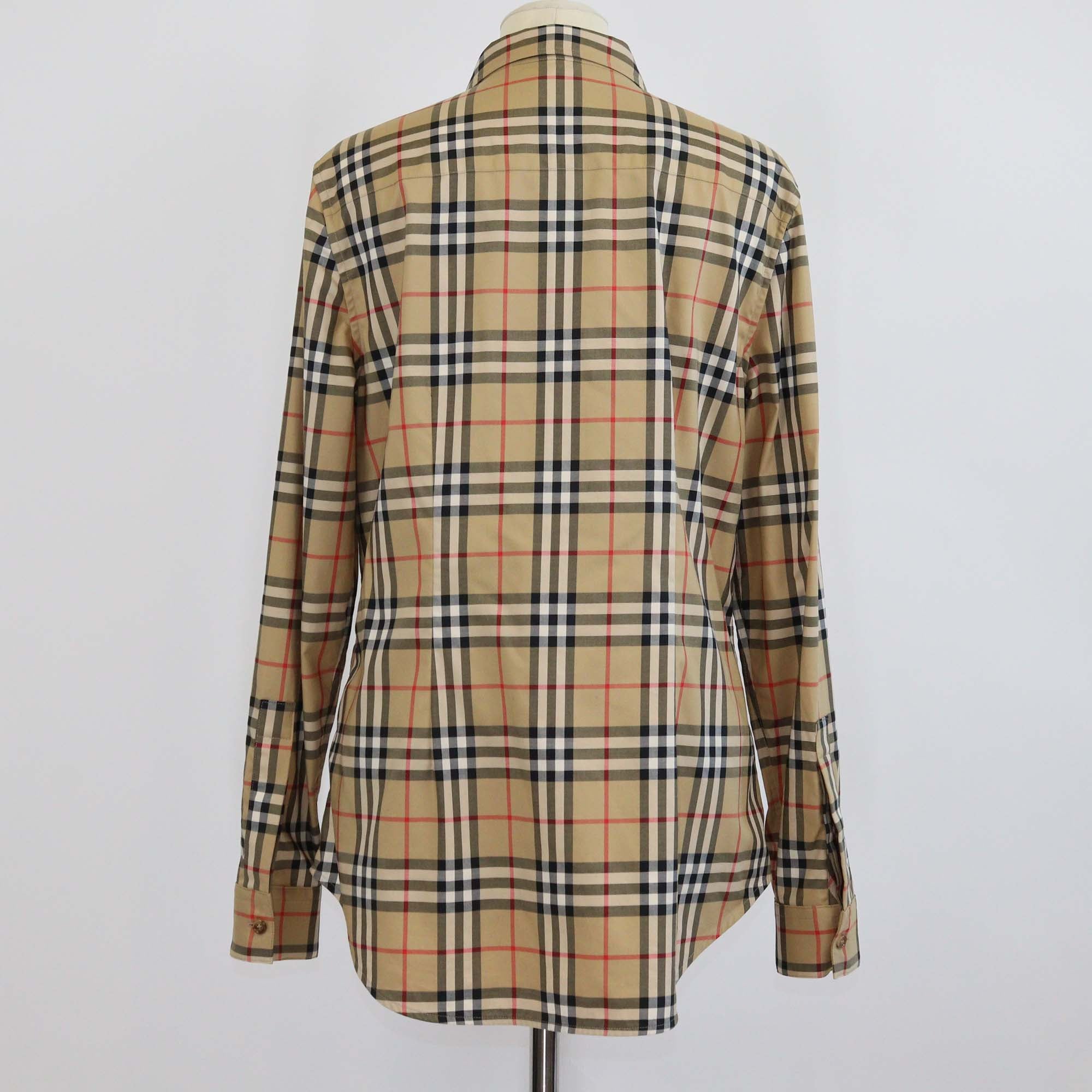 Burberry Beige Vintage Check Cotton Button-Up Long Sleeve Shirt