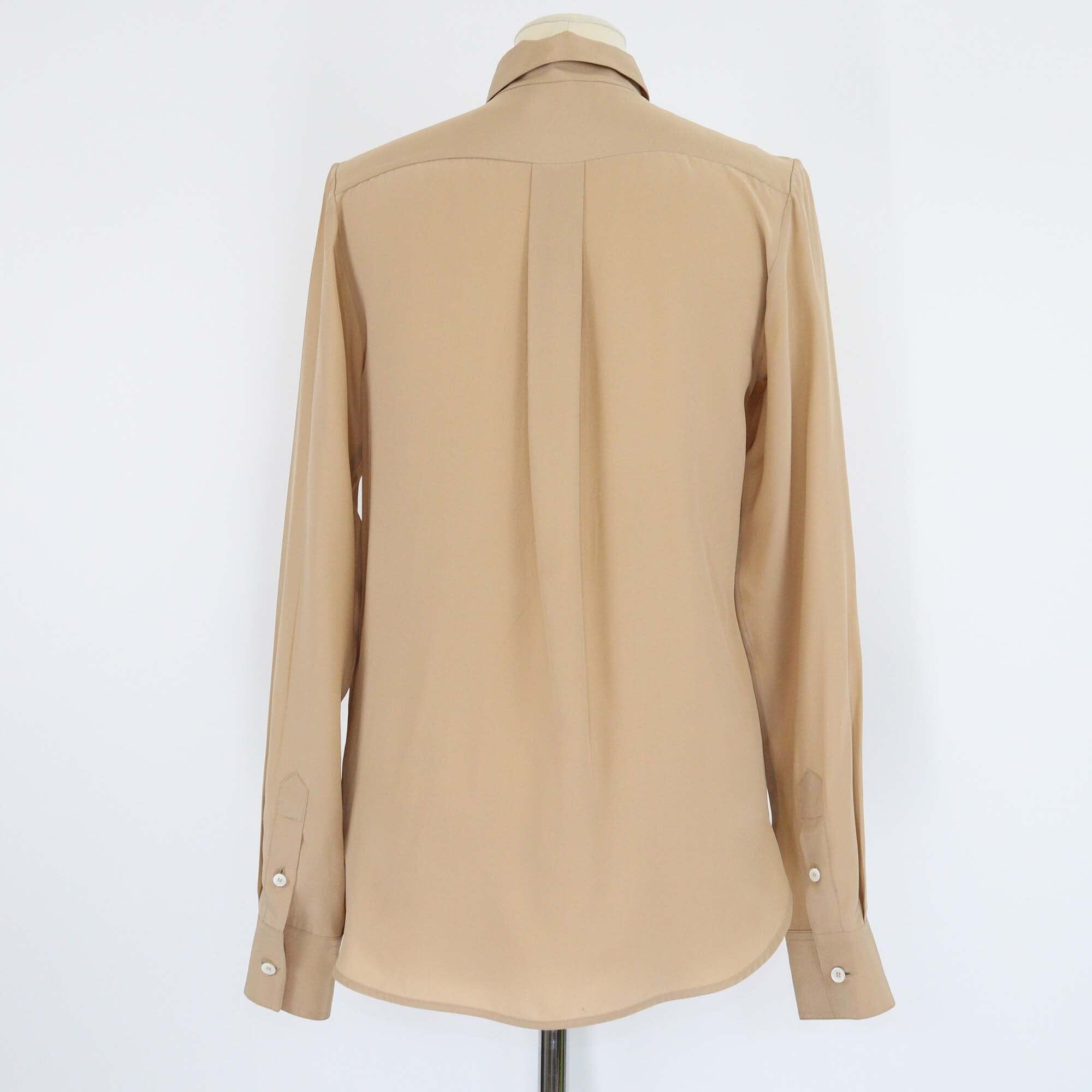 Celine Brown Pocket Detail Mulberry Long Sleeve Silk Shirt Womens Celine