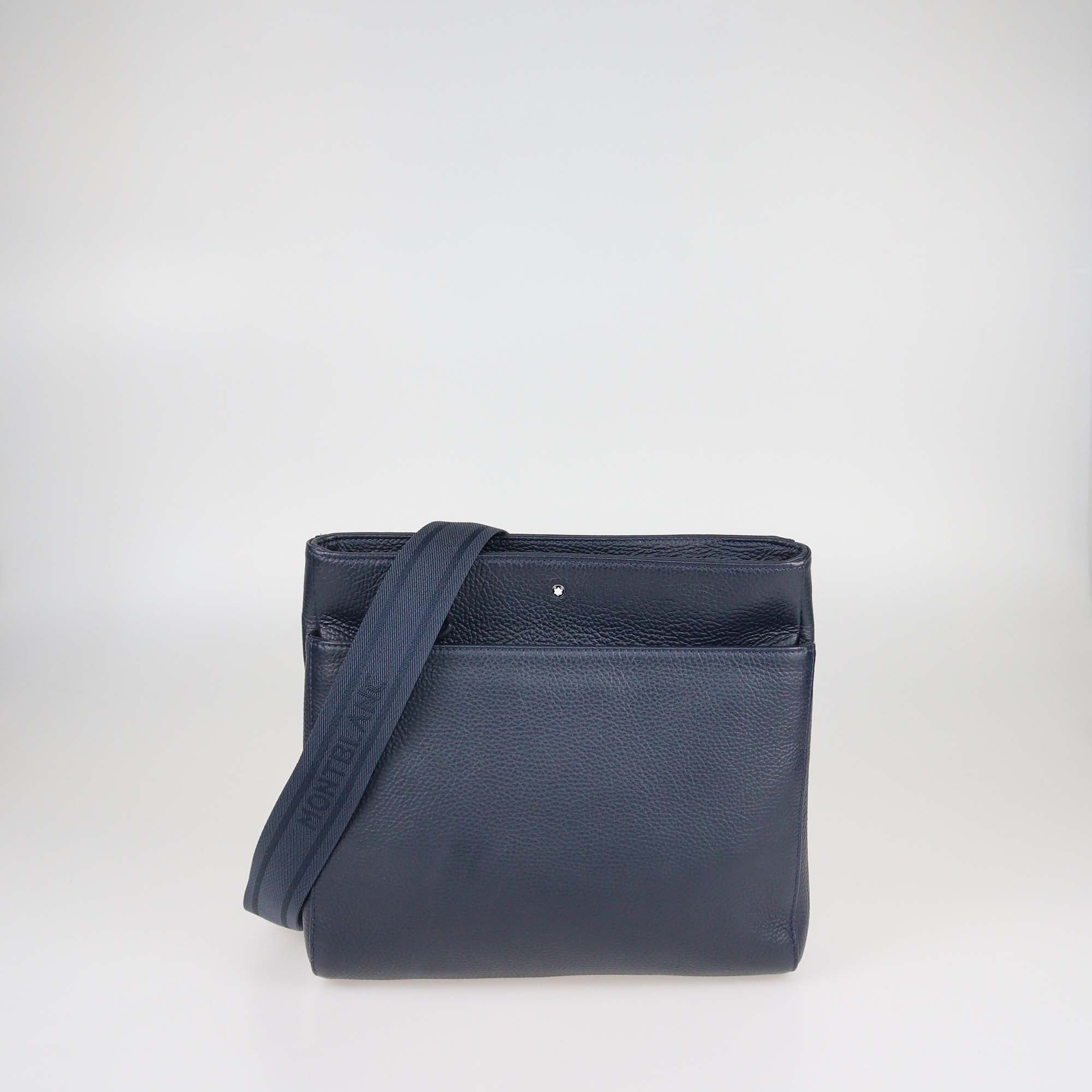 Montblanc Navy Blue Leather Meisterstuck Messenger Bag