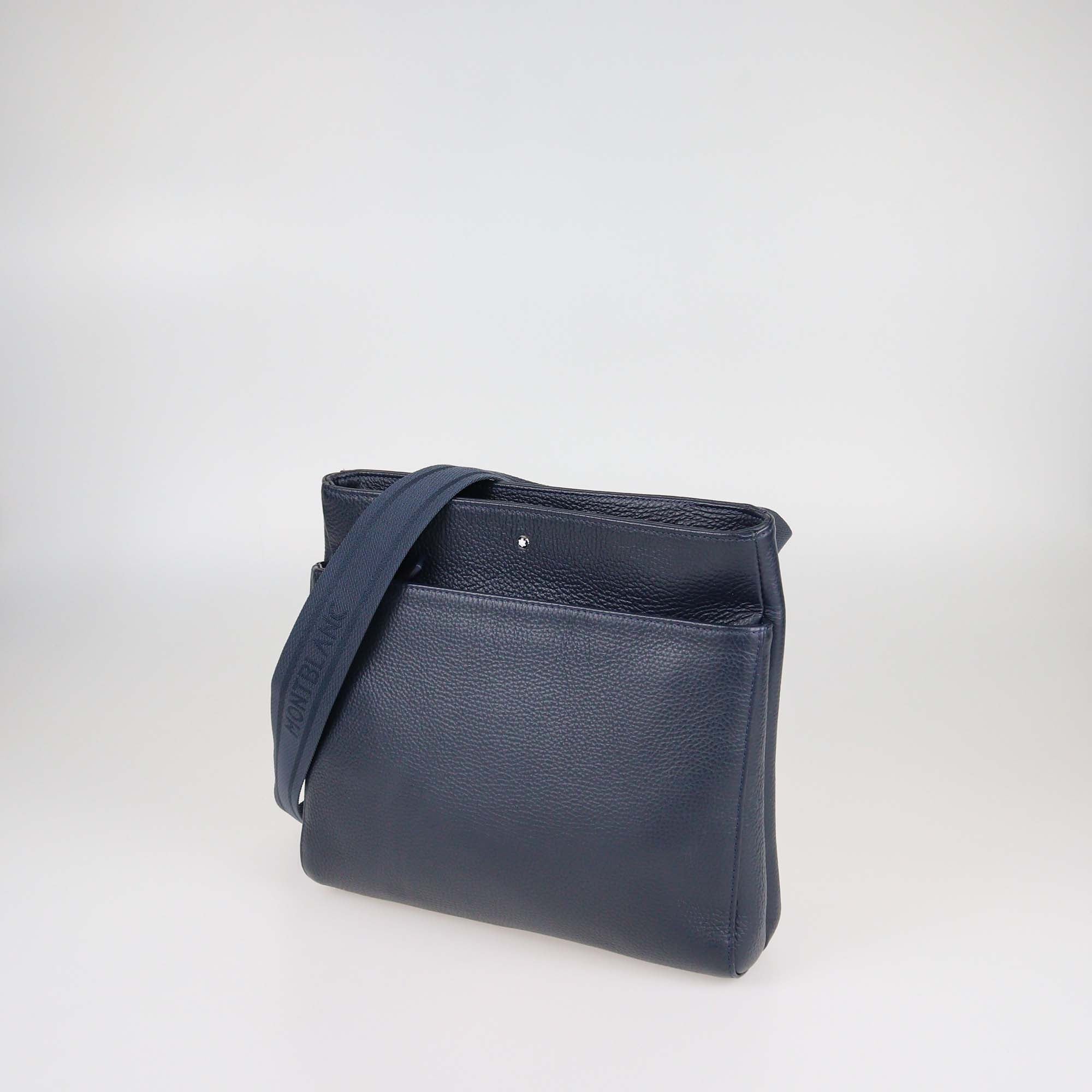 Montblanc Navy Blue Leather Meisterstuck Messenger Bag
