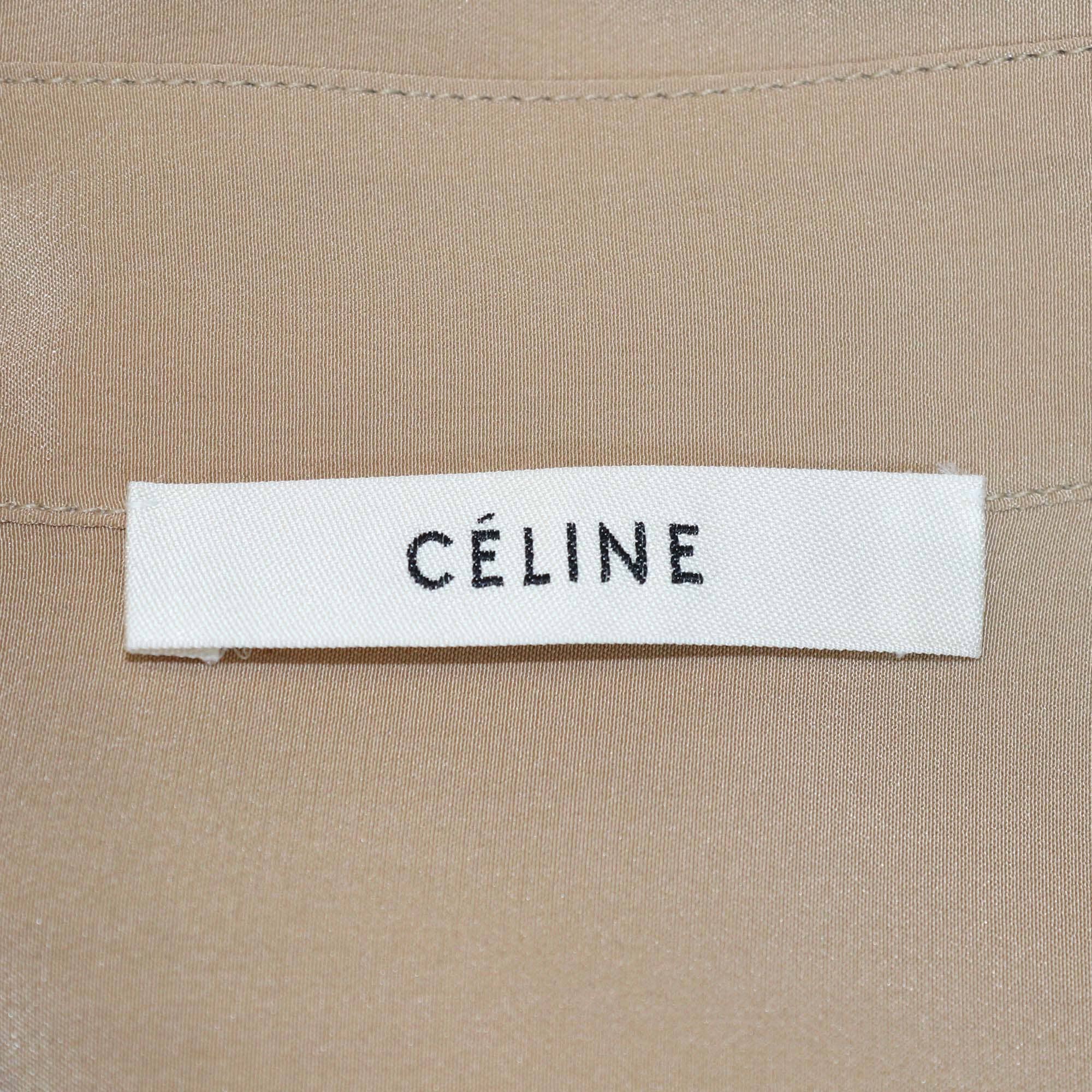 Celine Brown Pocket Detail Mulberry Long Sleeve Silk Shirt Womens Celine