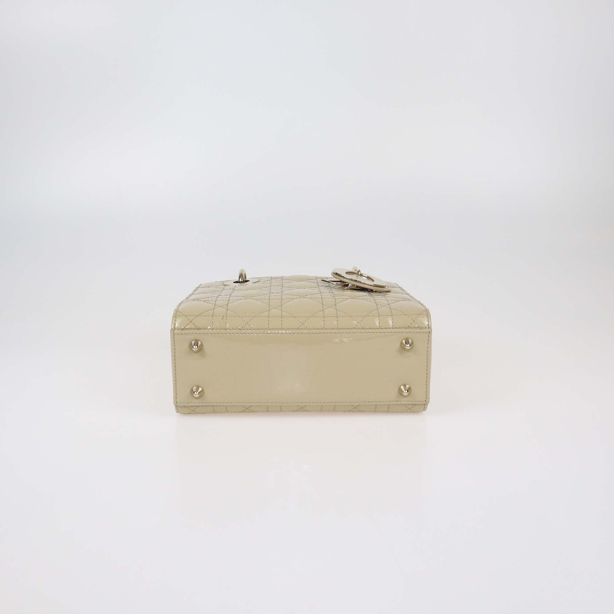 Christian Dior Beige Cannage Patent Leather Small Lady Dior Tote Womens Christian Dior