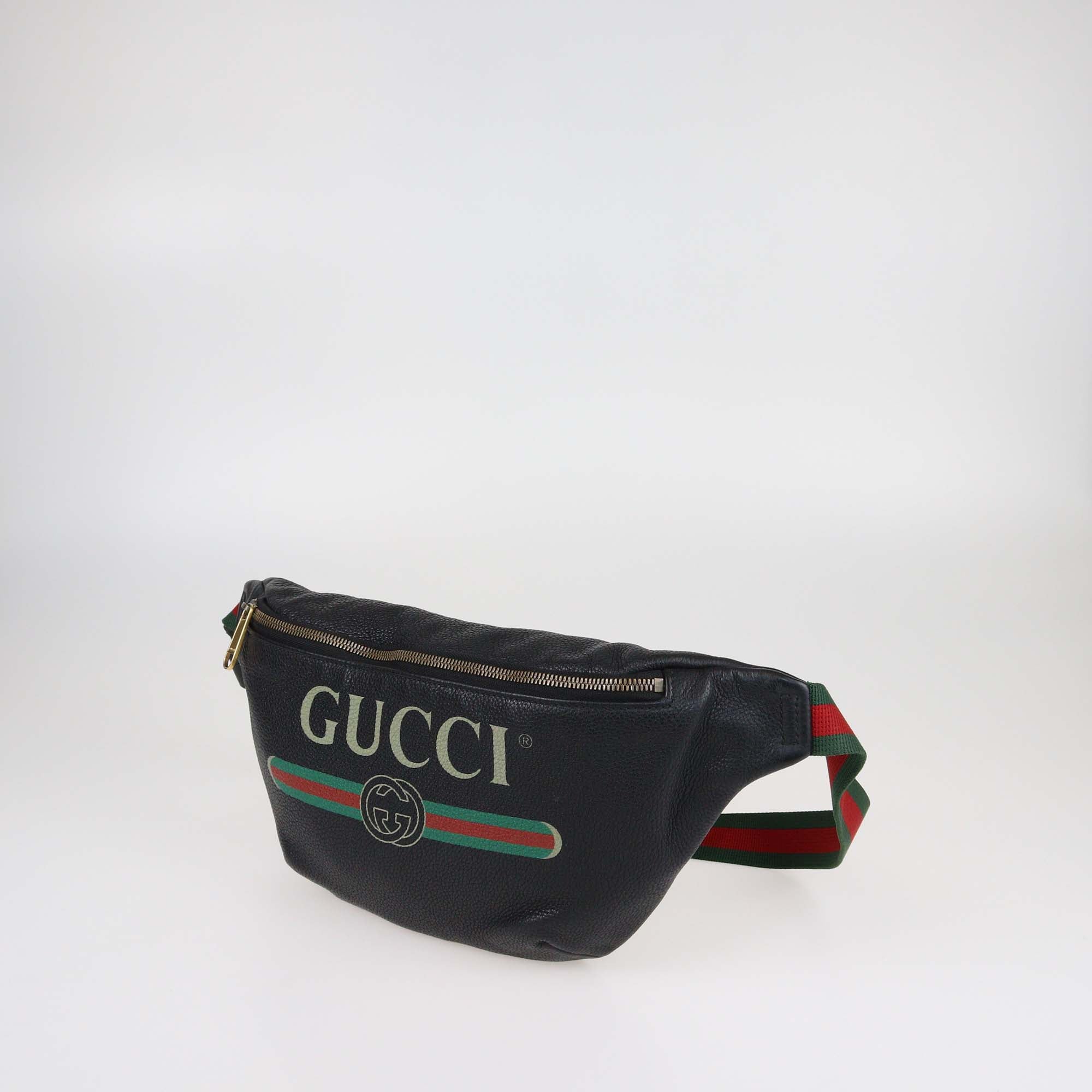 Gucci Black Leather Large Web Logo Belt Bag