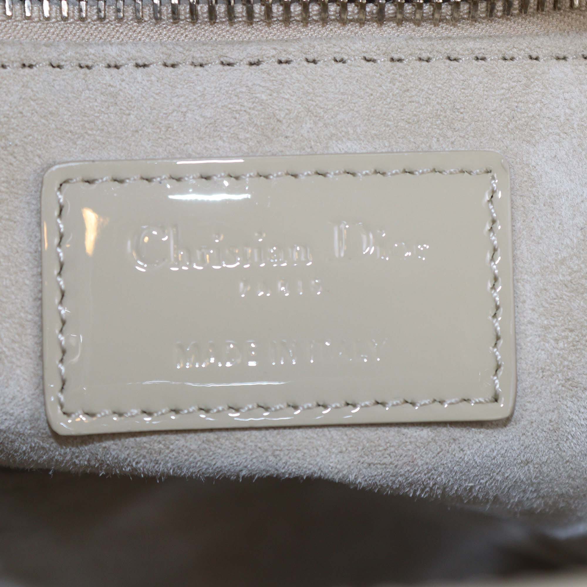 Christian Dior Beige Cannage Patent Leather Small Lady Dior Tote Womens Christian Dior