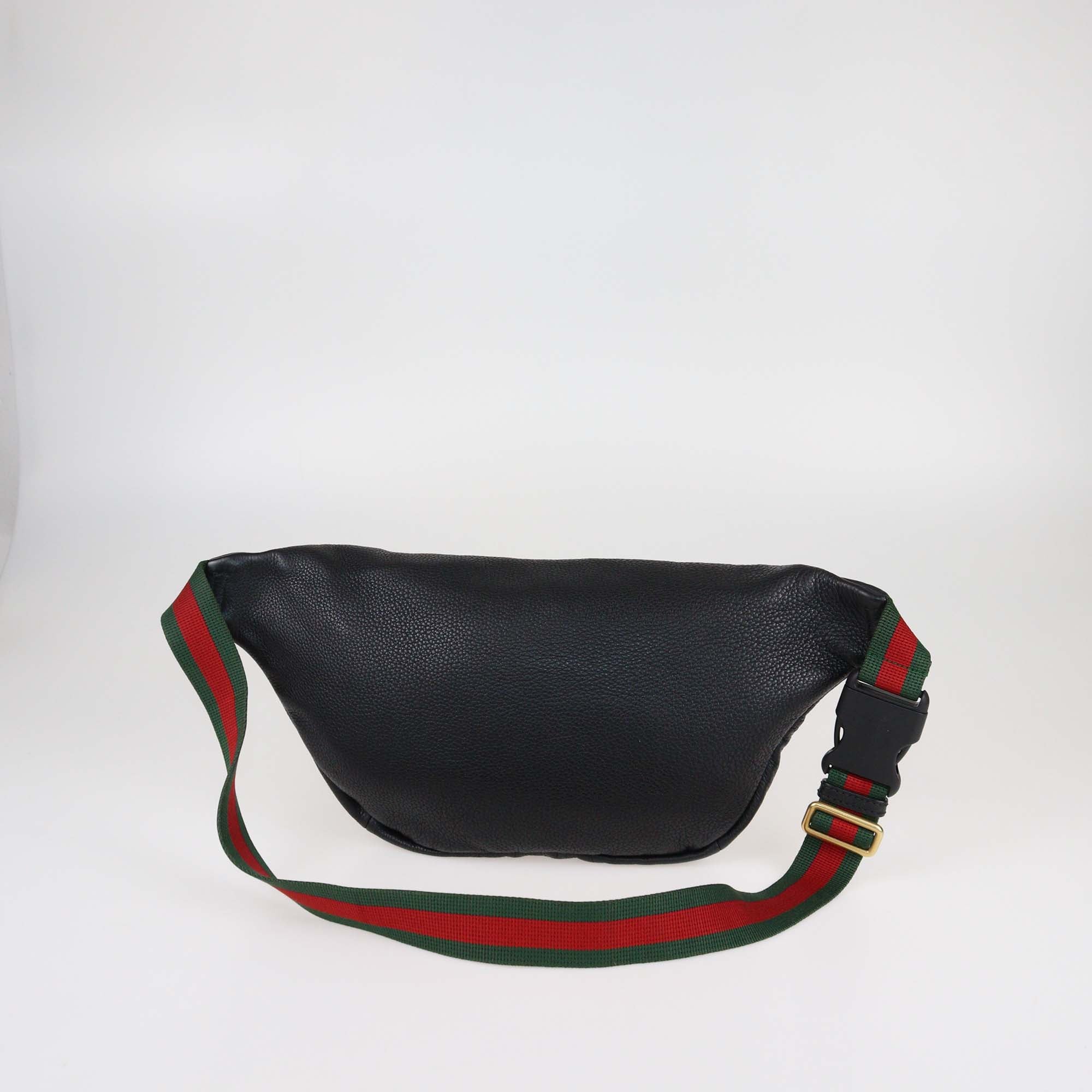 Gucci Black Leather Large Web Logo Belt Bag