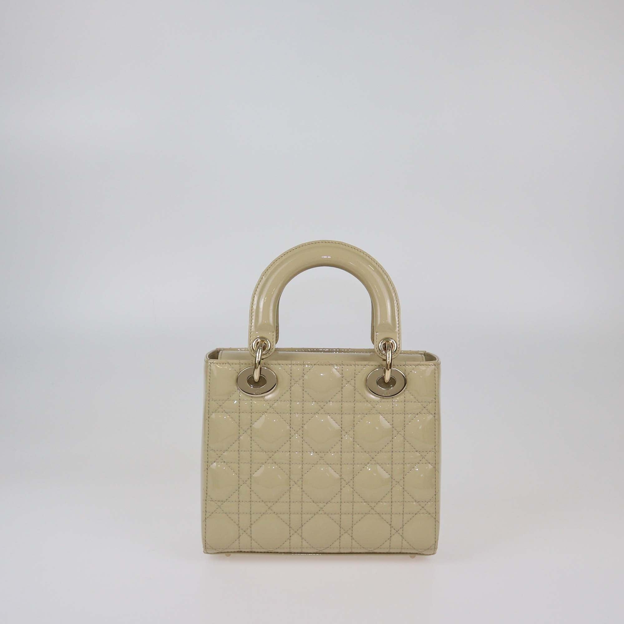 Christian Dior Beige Cannage Patent Leather Small Lady Dior Tote Womens Christian Dior
