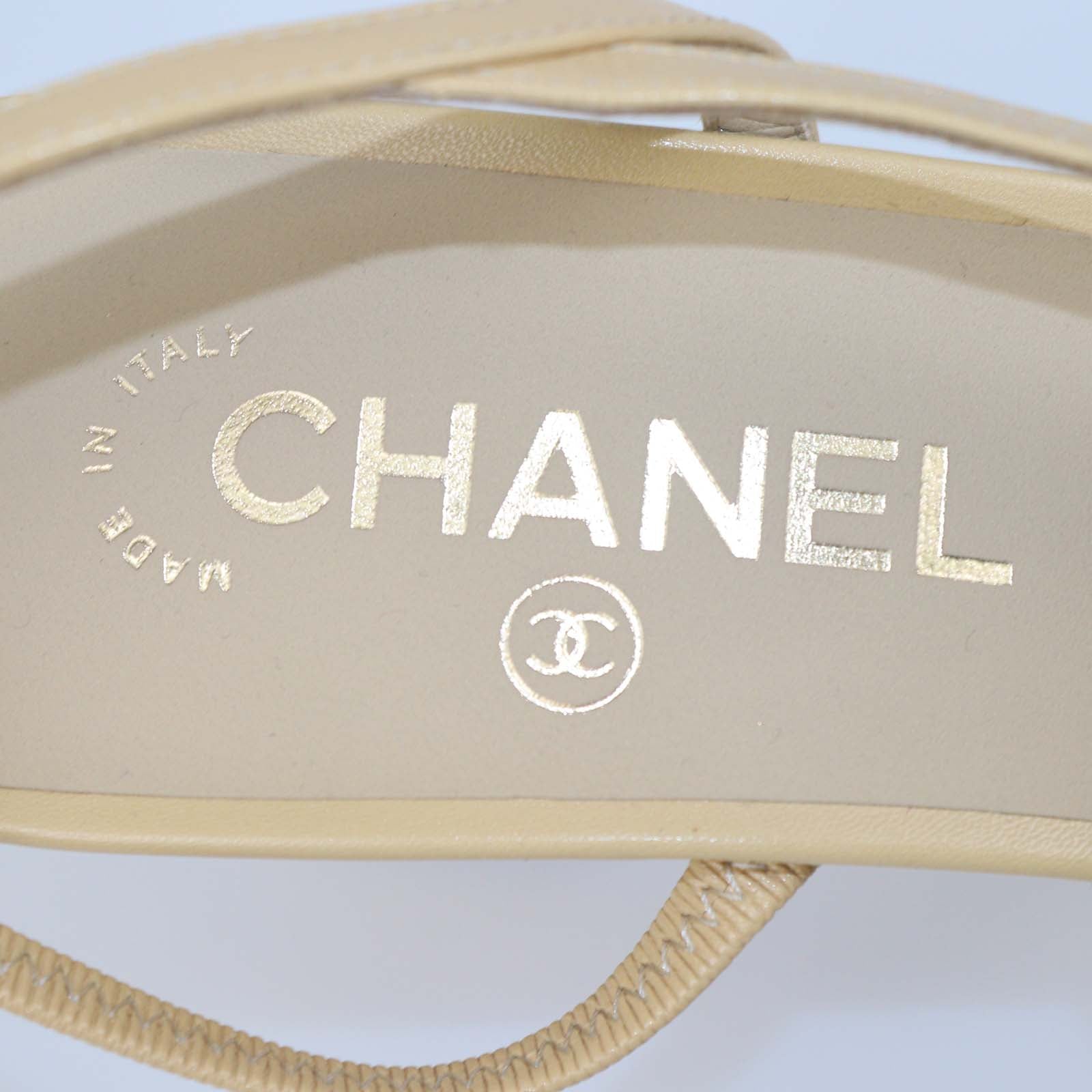 Chanel Beige Leather and Fabric Cap Toe Slingback Pumps