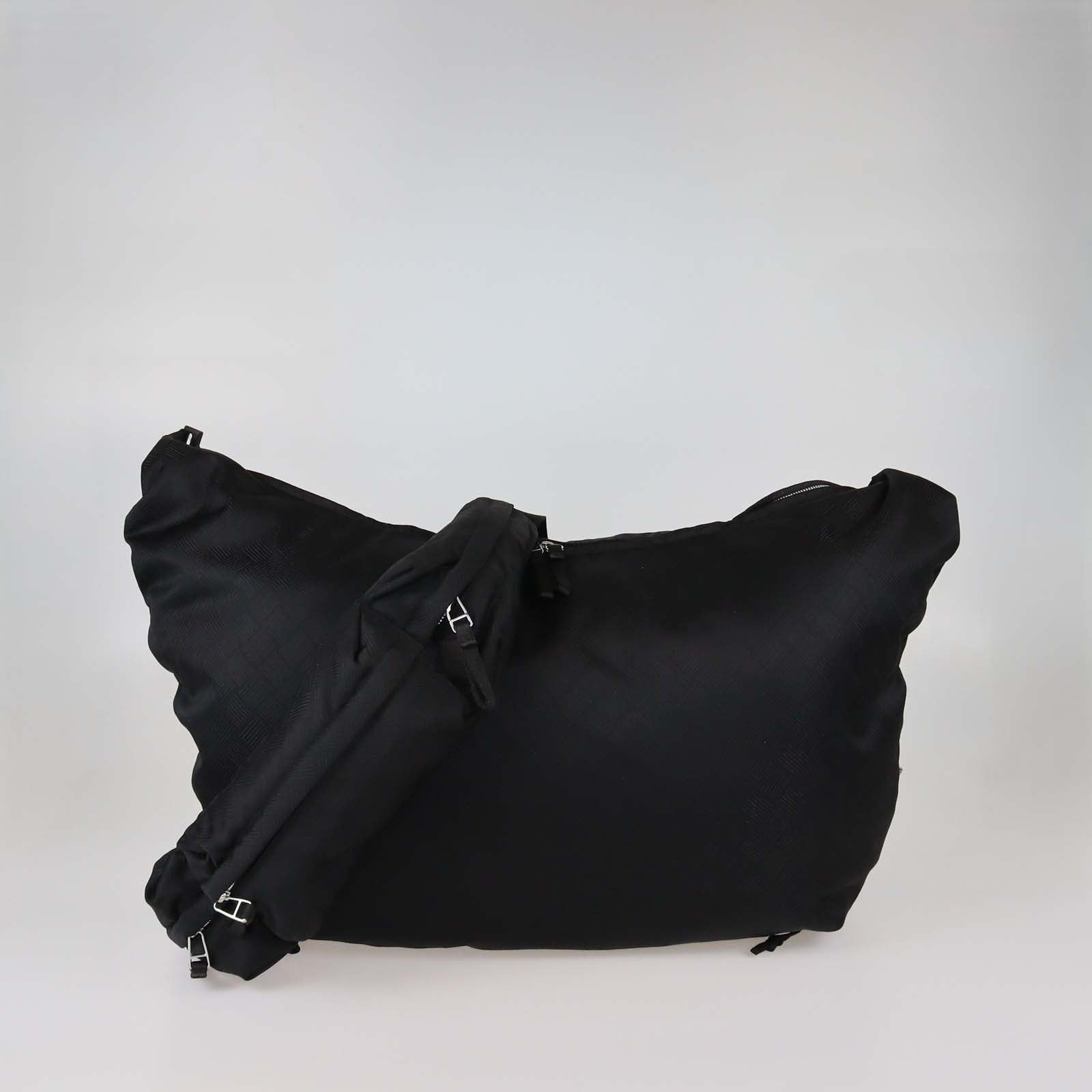 Bottega Veneta Black Intrecciato Print Nylon Oversized Hobo w/Belt Bag