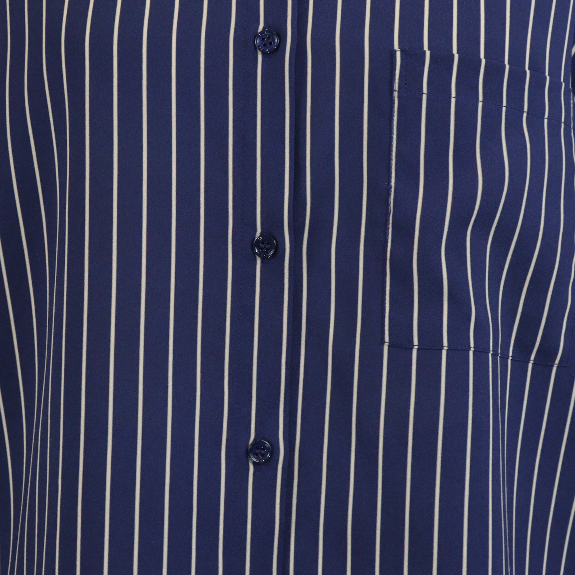 The Frankie Shop Navy/Beige Pinstripe Lui Shirt and Boxer Shorts Set