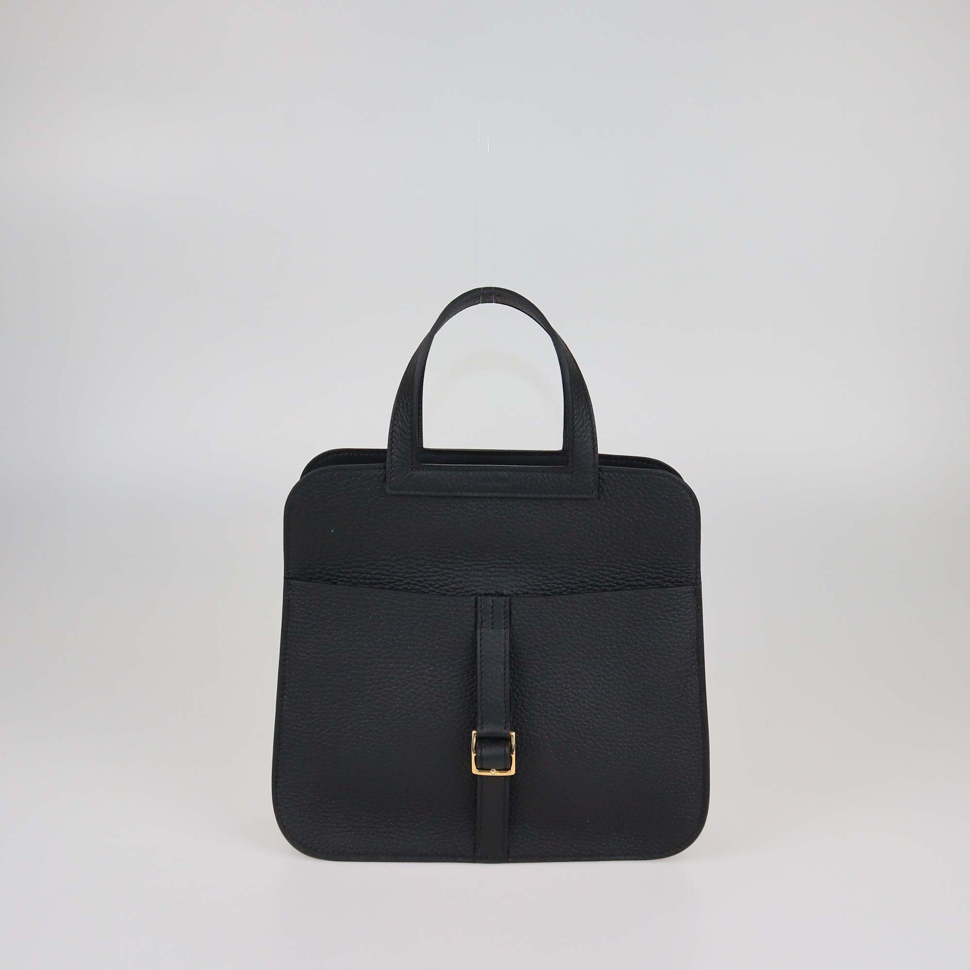 Hermes Black Clemence Leather Sac Halzan 25 Bag