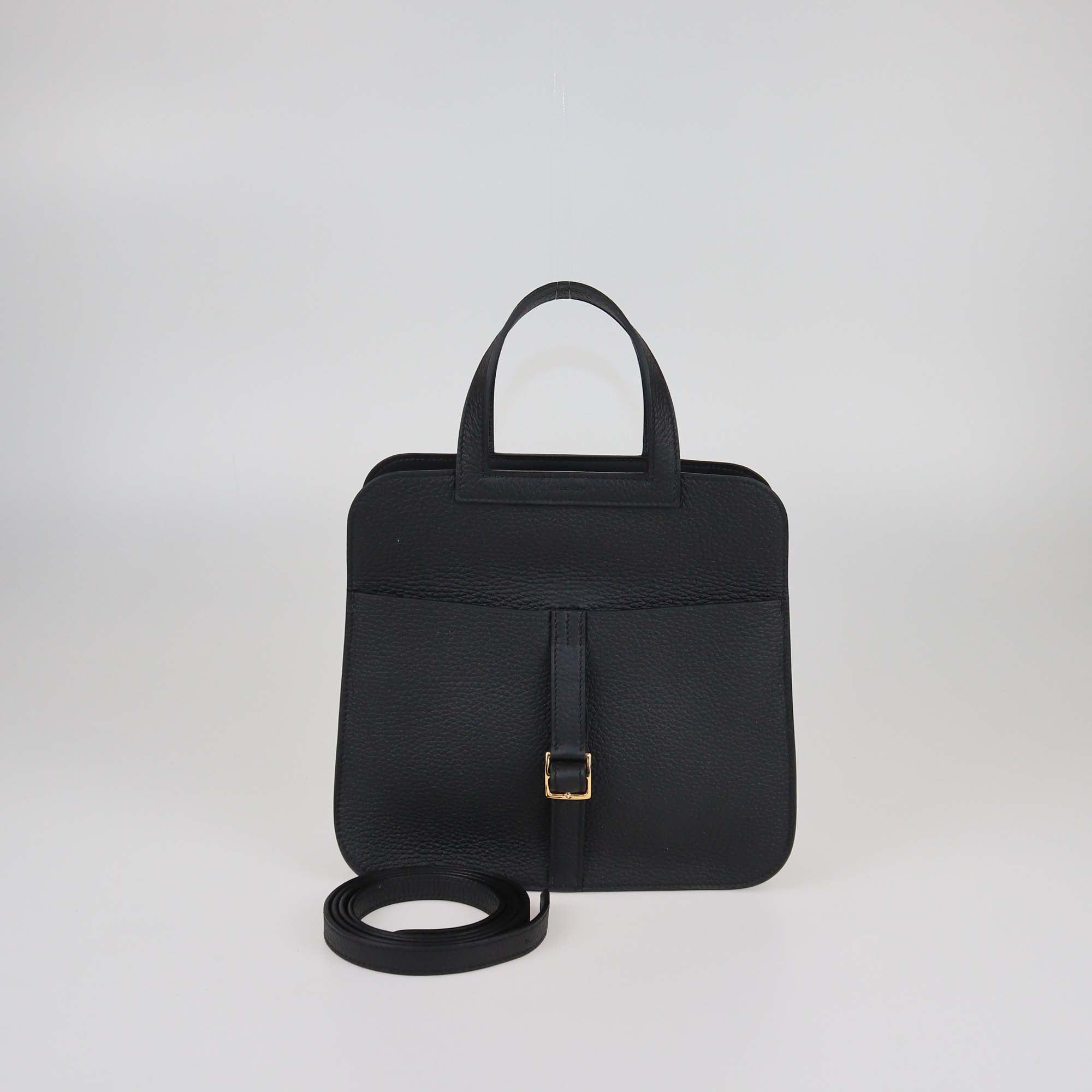Hermes Black Clemence Leather Sac Halzan 25 Bag