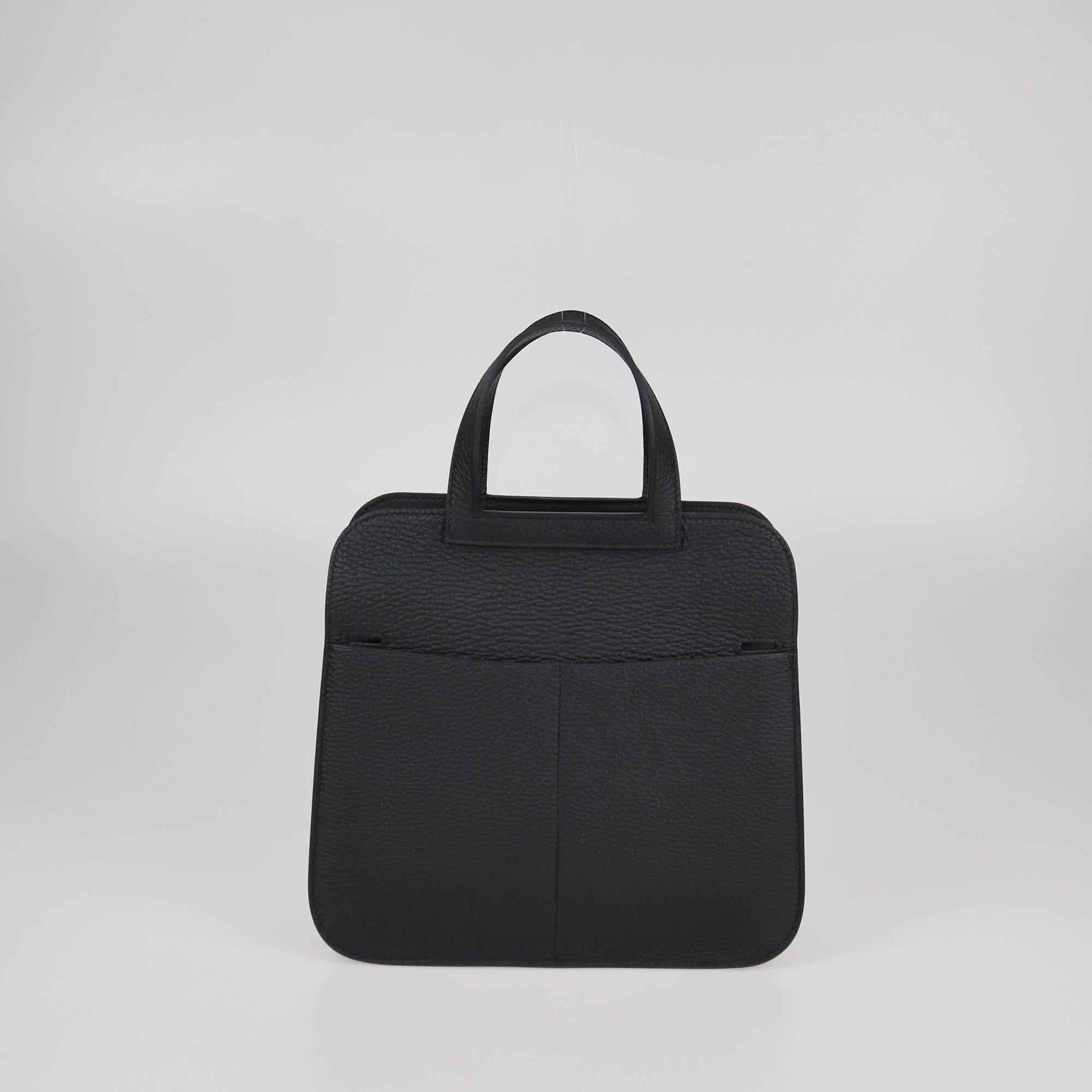 Hermes Black Clemence Leather Sac Halzan 25 Bag