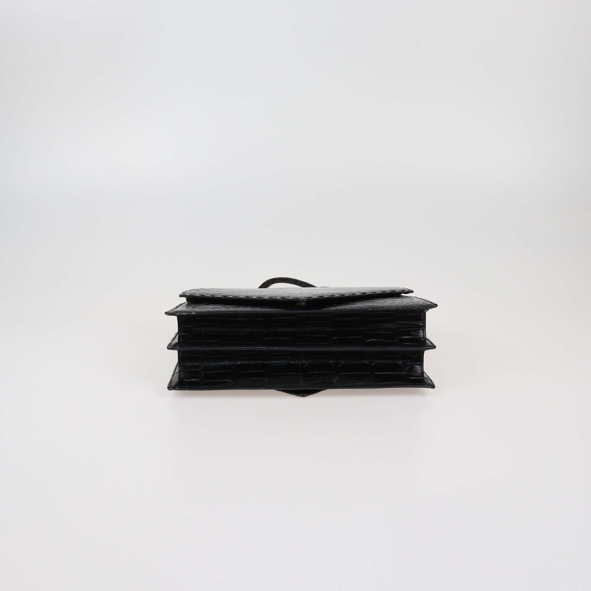 Bottega Veneta Black Shiny Crocodile Leather Piano Handle Bag Womens Bottega Veneta