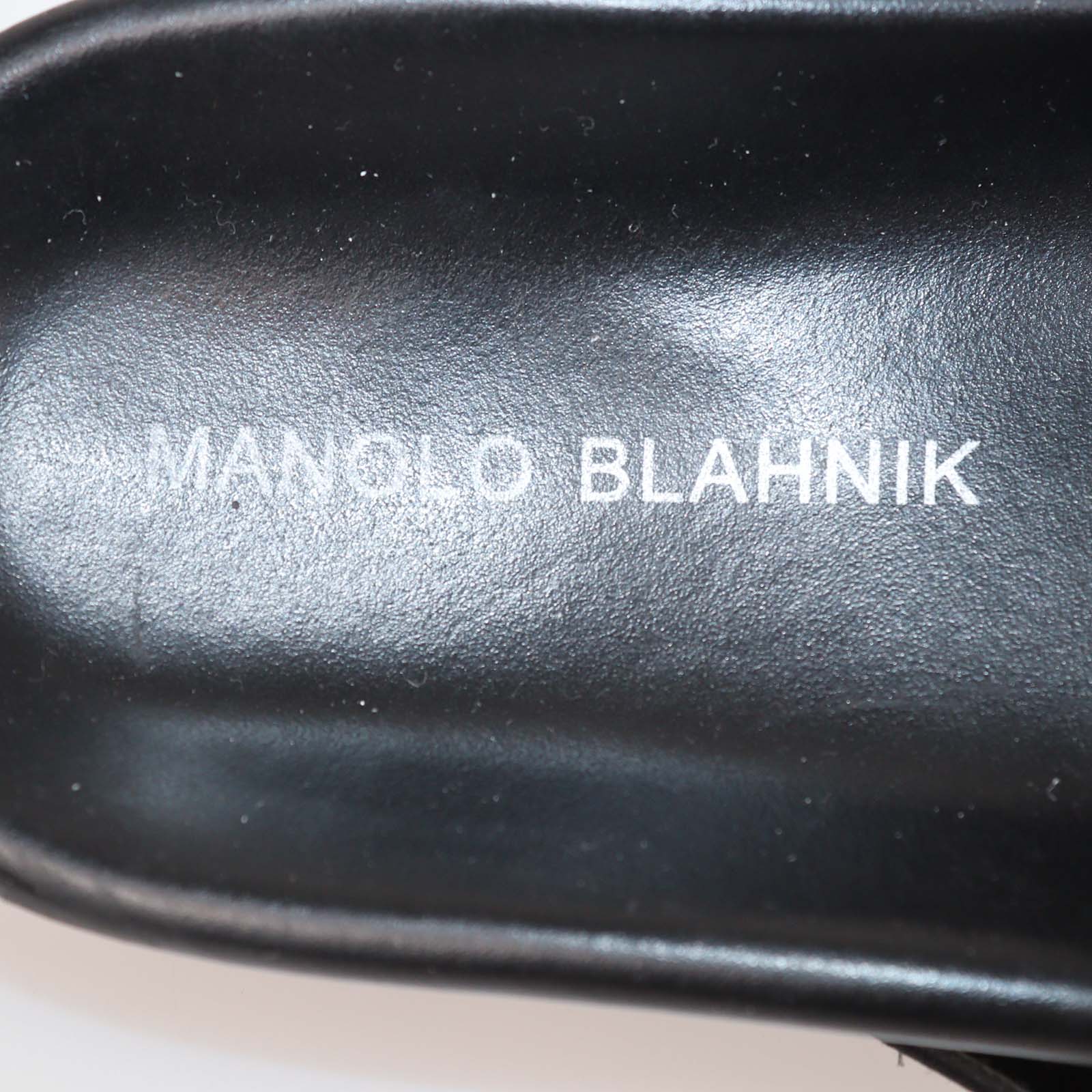 Manolo Blahnik Black Satin Crystal Embellished Slides