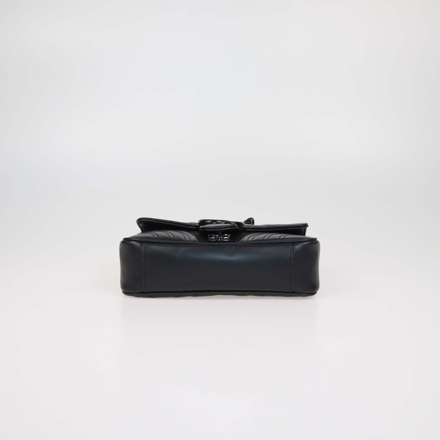 Gucci Black Matelasse Leather Mini GG Marmont Shoulder Bag