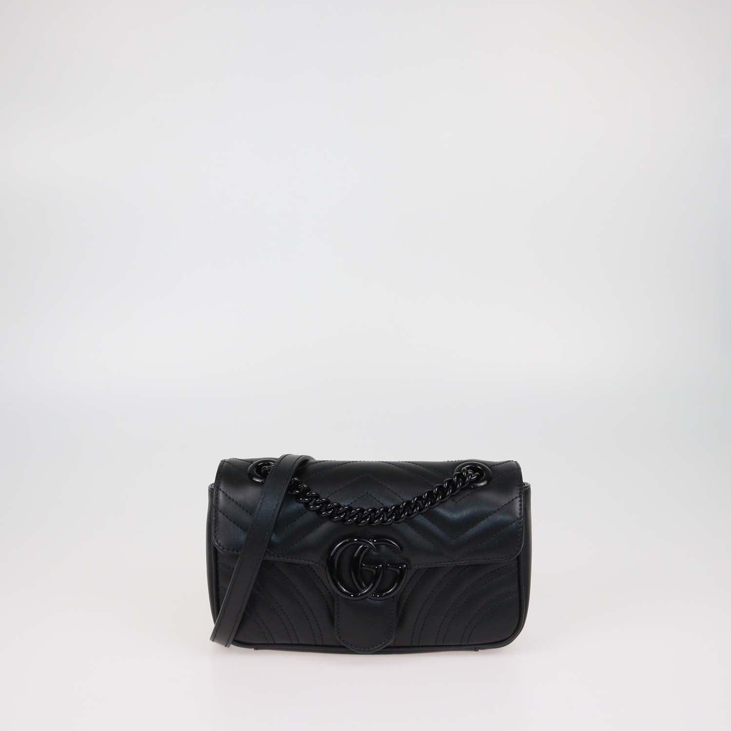 Gucci Black Matelasse Leather Mini GG Marmont Shoulder Bag