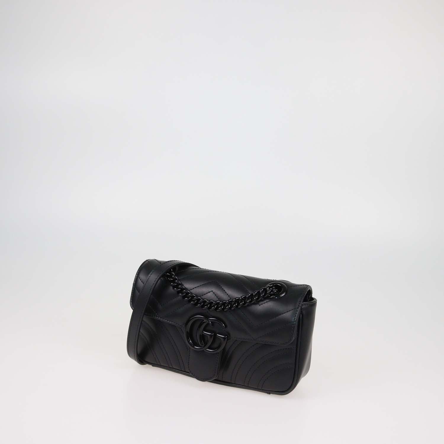 Gucci Black Matelasse Leather Mini GG Marmont Shoulder Bag