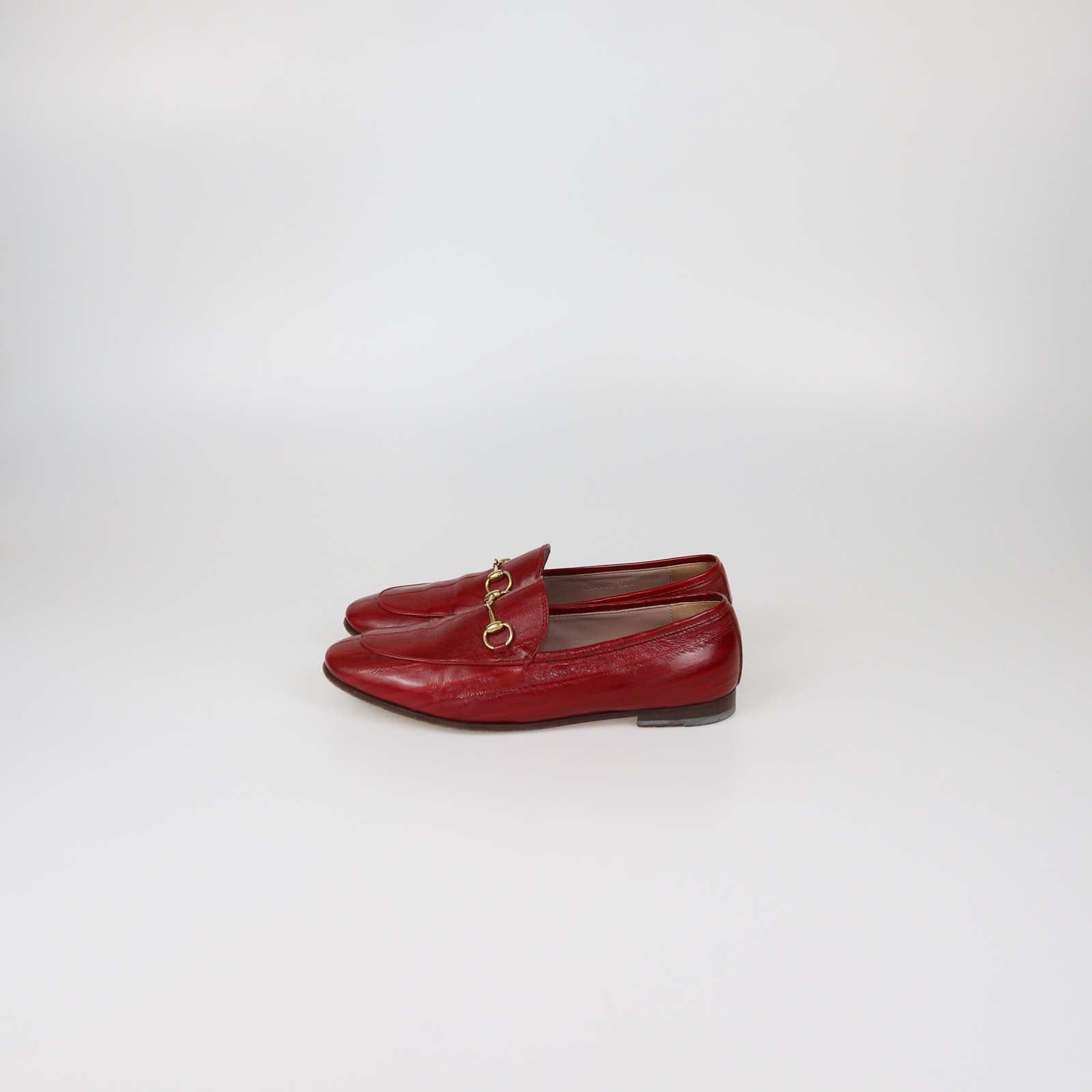Gucci Red Eel Leather Jordaan Loafers