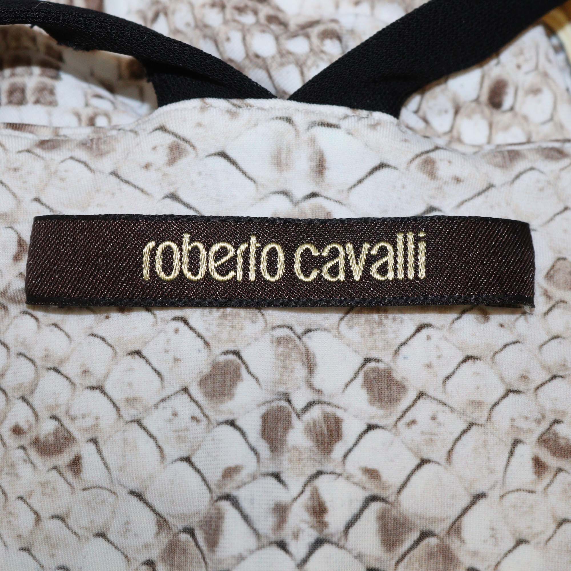 Roberto Cavalli Beige/Yellow Animal Print Sleeveless Mini Dress