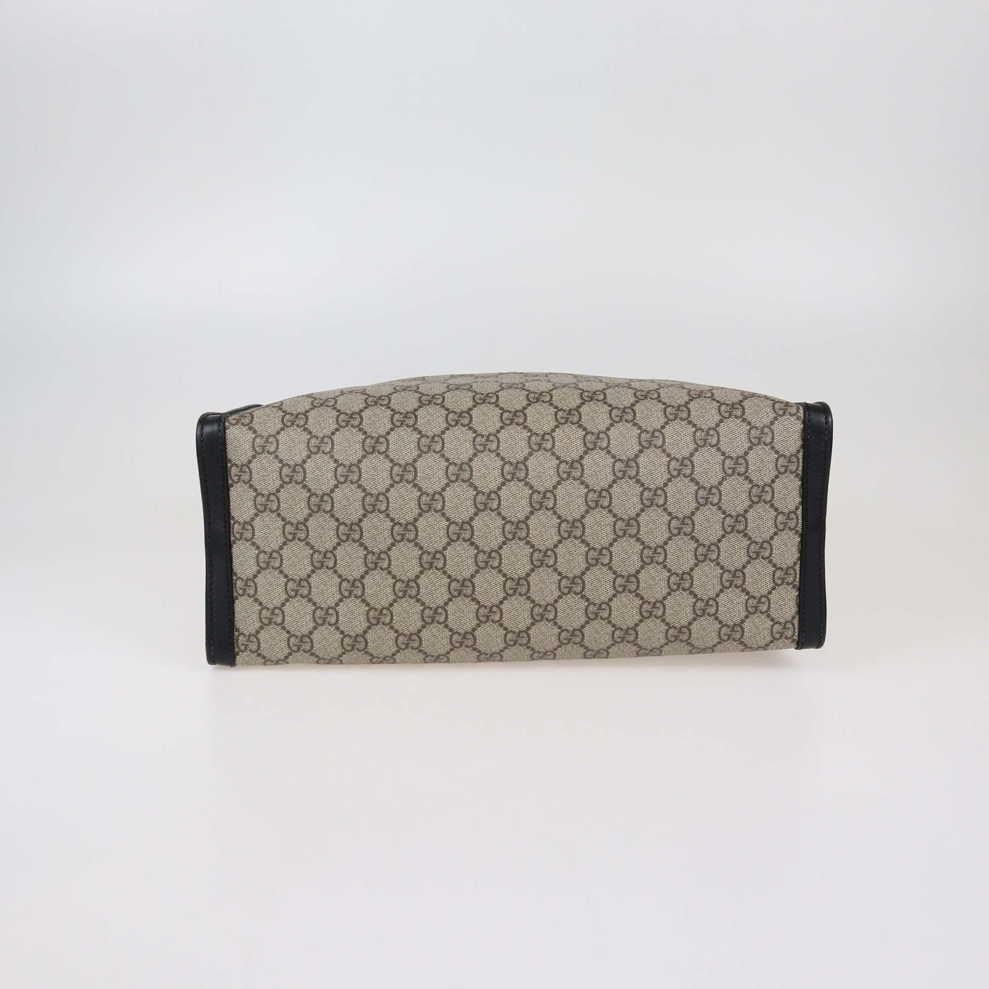 Gucci Black/Beige GG Supreme Canvas Medium Padlock Tote Womens Gucci