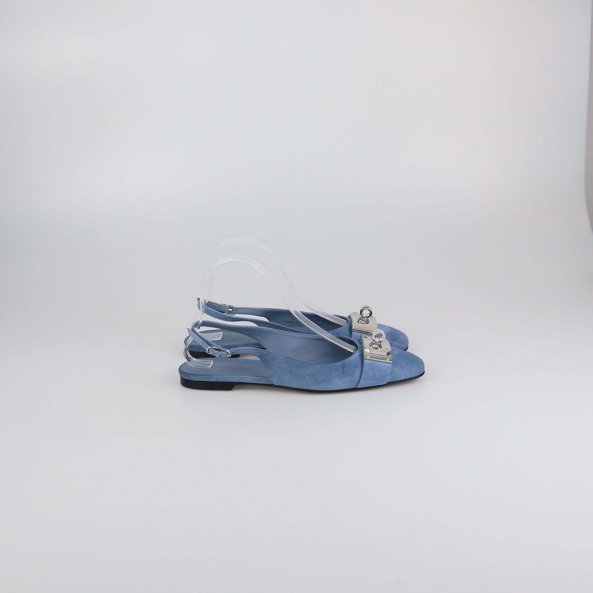 Hermes Blue Sky Suede Innocent Slingback Flats Womens Hermes