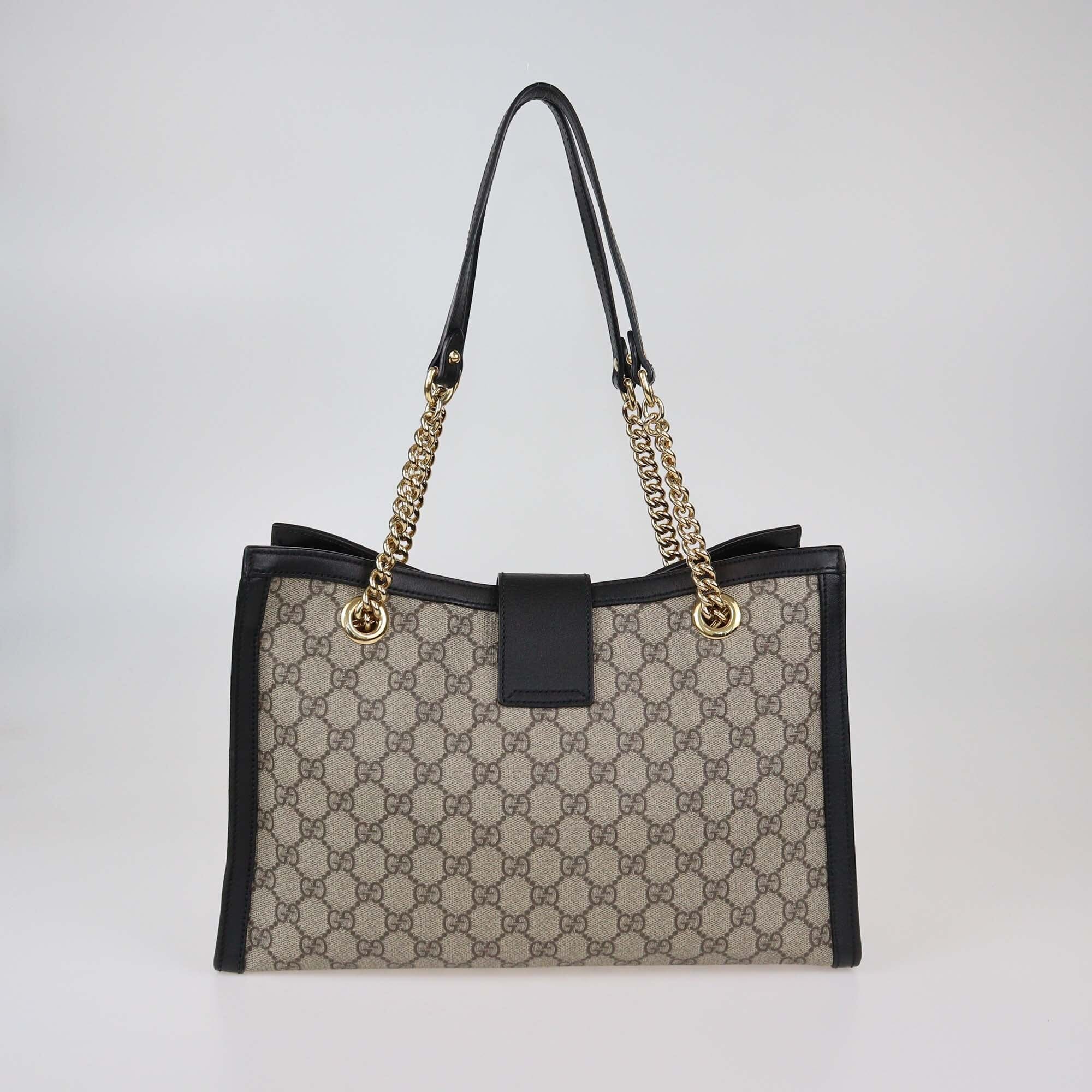 Gucci Black/Beige GG Supreme Canvas Medium Padlock Tote Womens Gucci