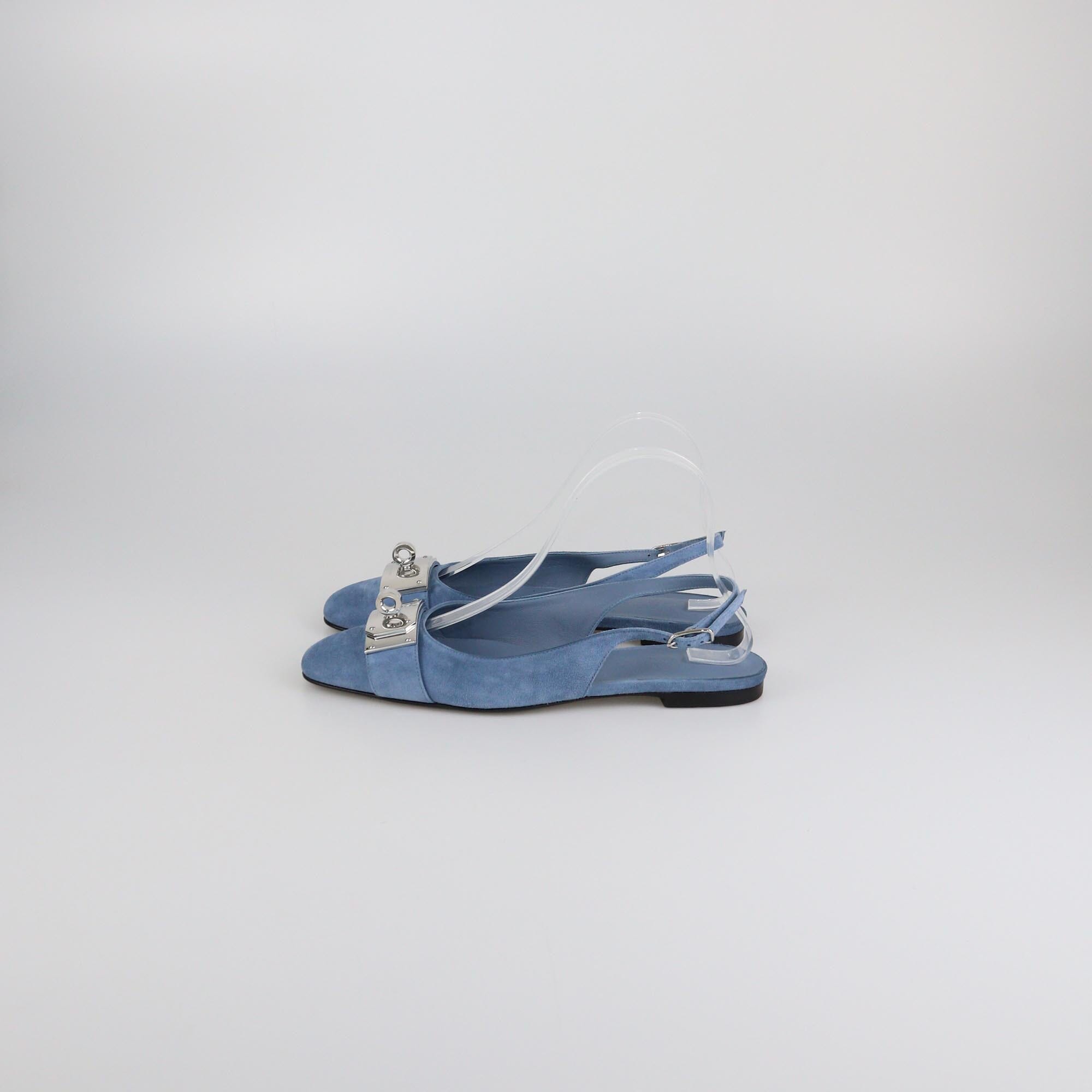 Hermes Blue Sky Suede Innocent Slingback Flats Womens Hermes