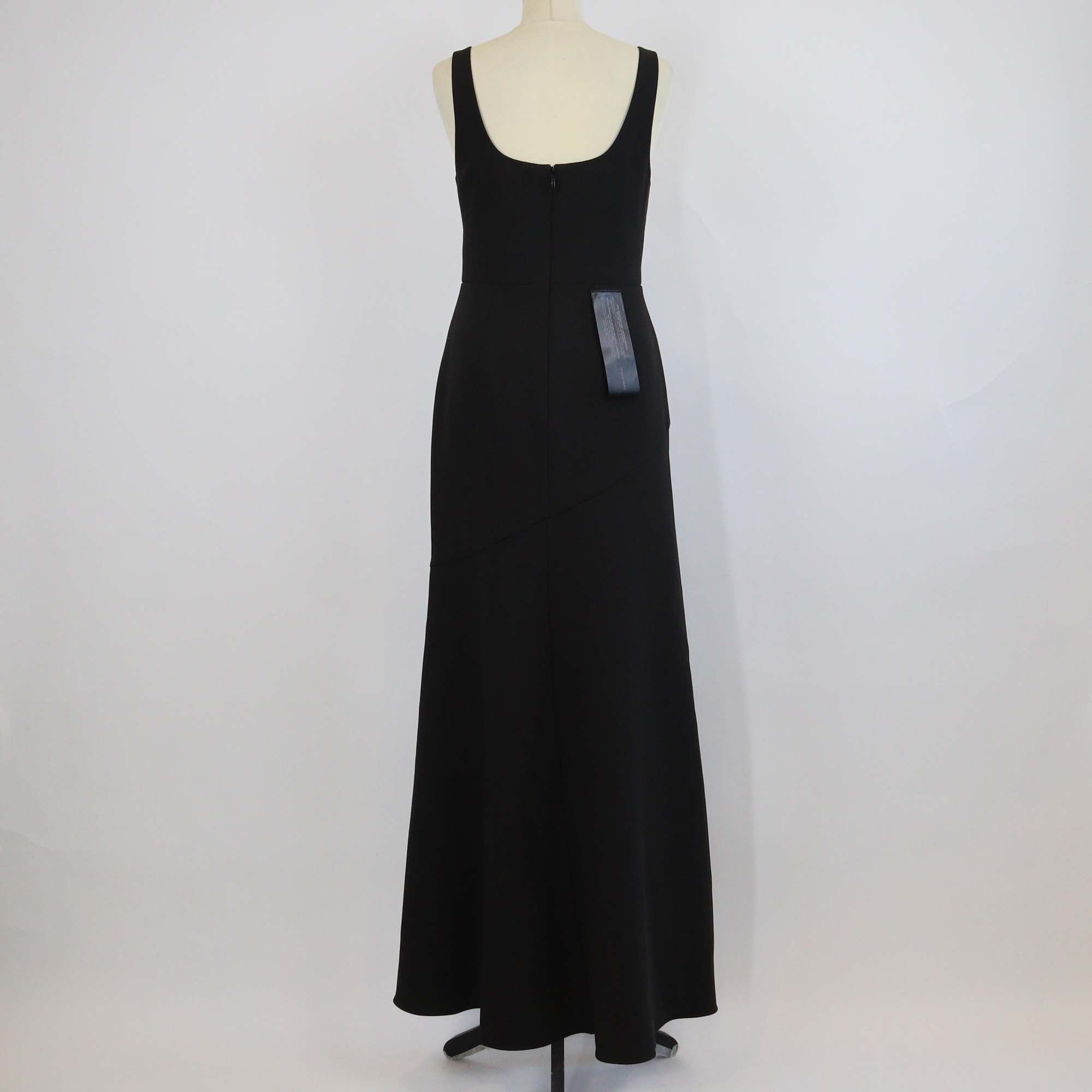 BCBGMaxazria Black/Blue Crepe Cascading Front Hem Gown