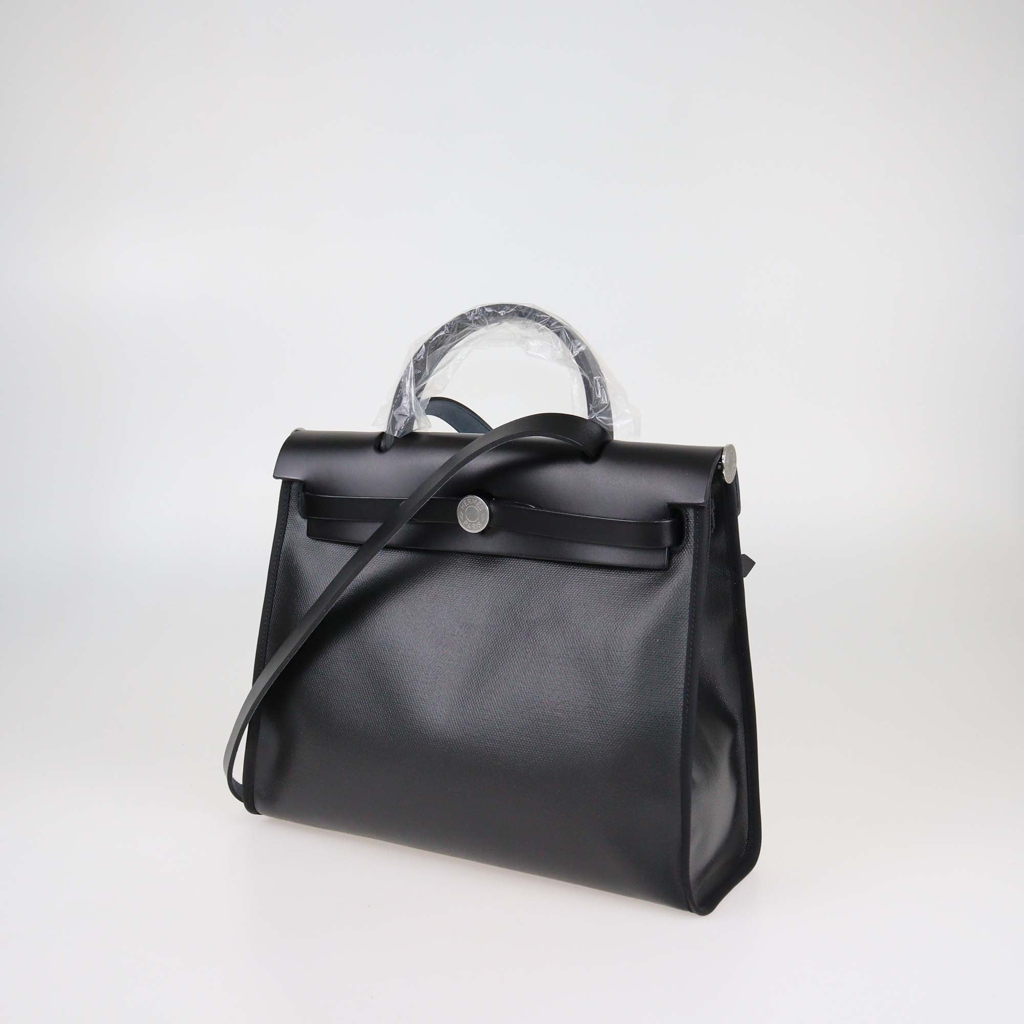 Hermes Black Coated Canvas and Leather Herbag Zip 31 Bag