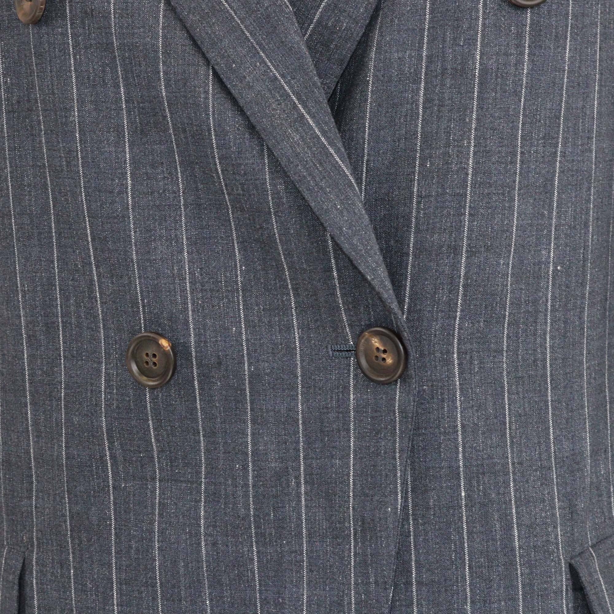 Brunello Cucinelli Charcoal Grey Pin Striped Crystal Embellished Double Breasted Blazer Womens Brunello Cucinelli