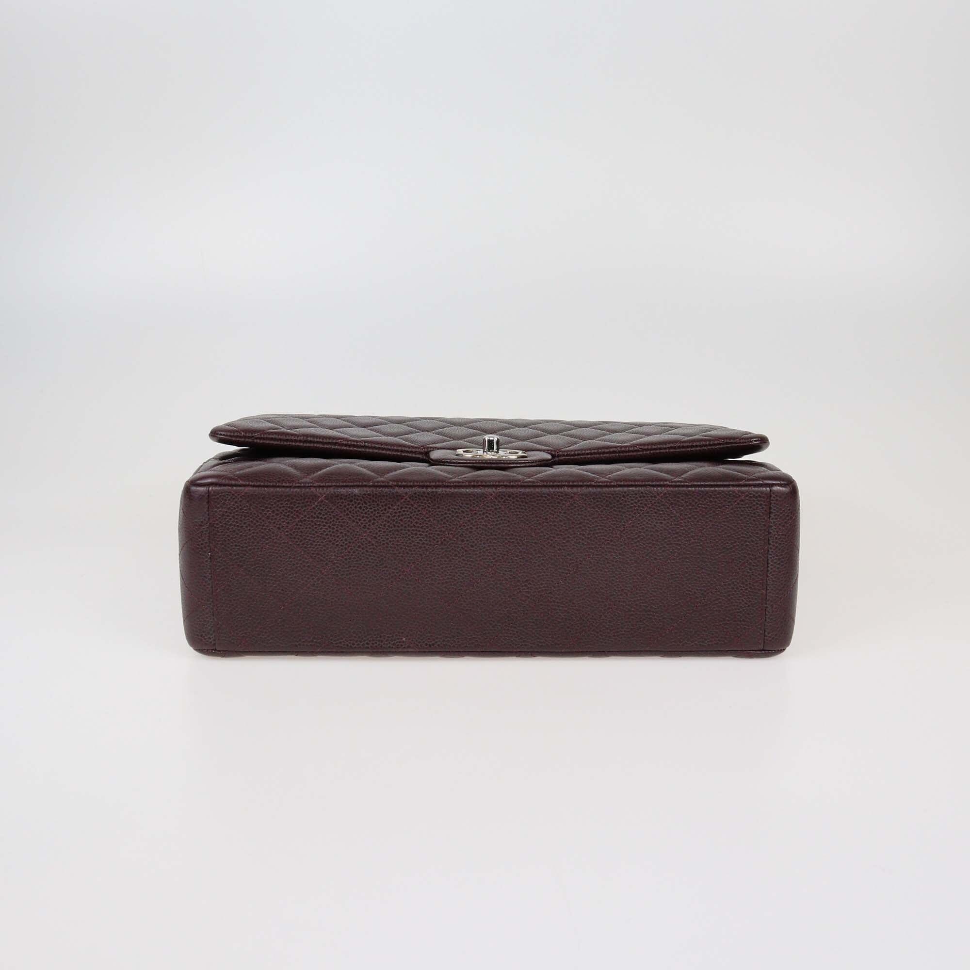 Chanel Burgundy Quilted Caviar Leather Maxi Classic Double Flap Bag Womens Chanel