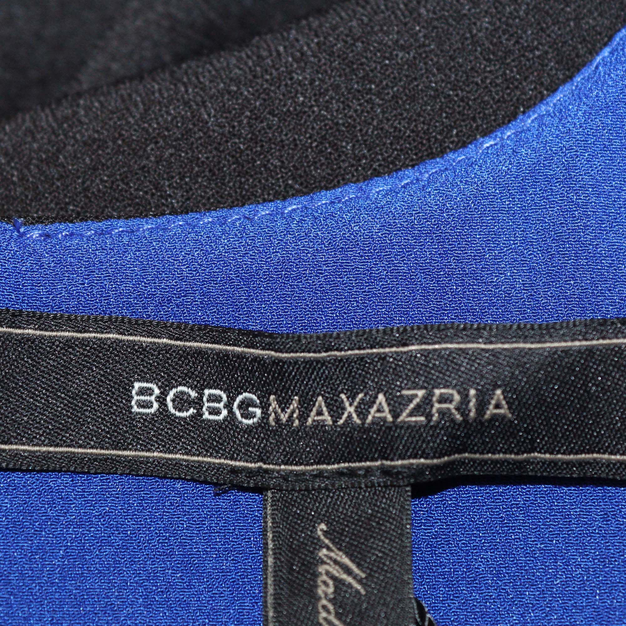 BCBGMaxazria Black/Blue Crepe Cascading Front Hem Gown