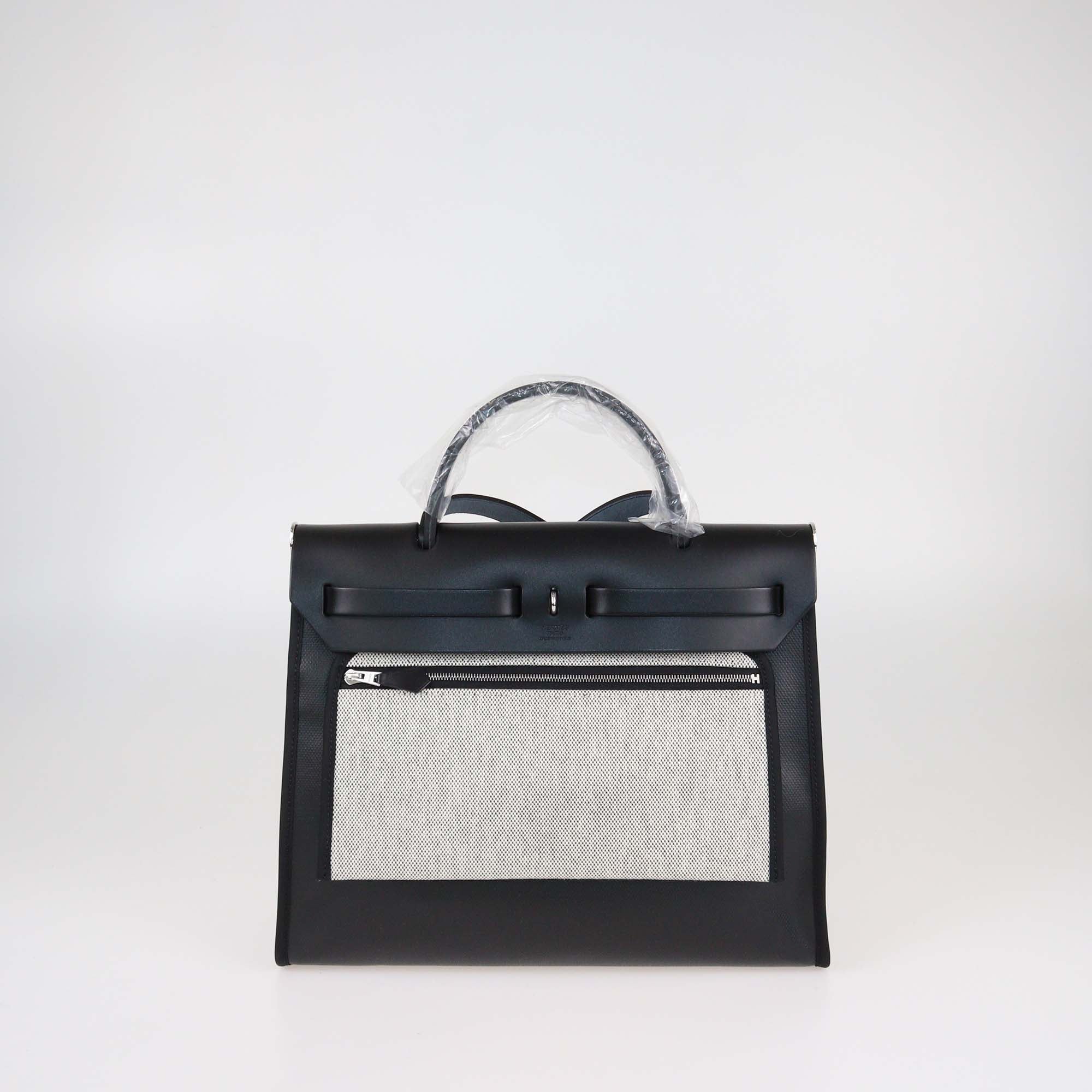 Hermes Black Coated Canvas and Leather Herbag Zip 31 Bag