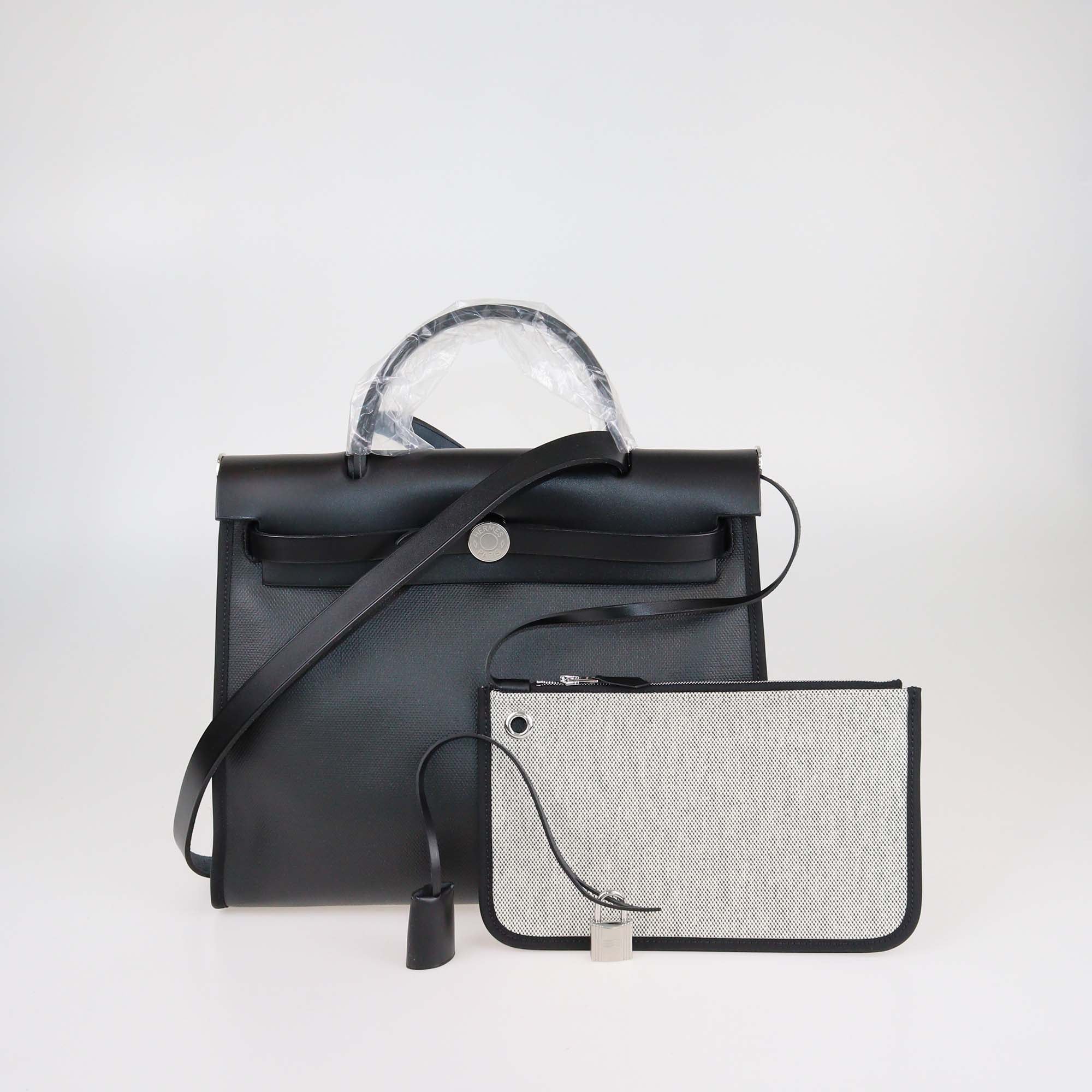 Hermes Black Coated Canvas and Leather Herbag Zip 31 Bag