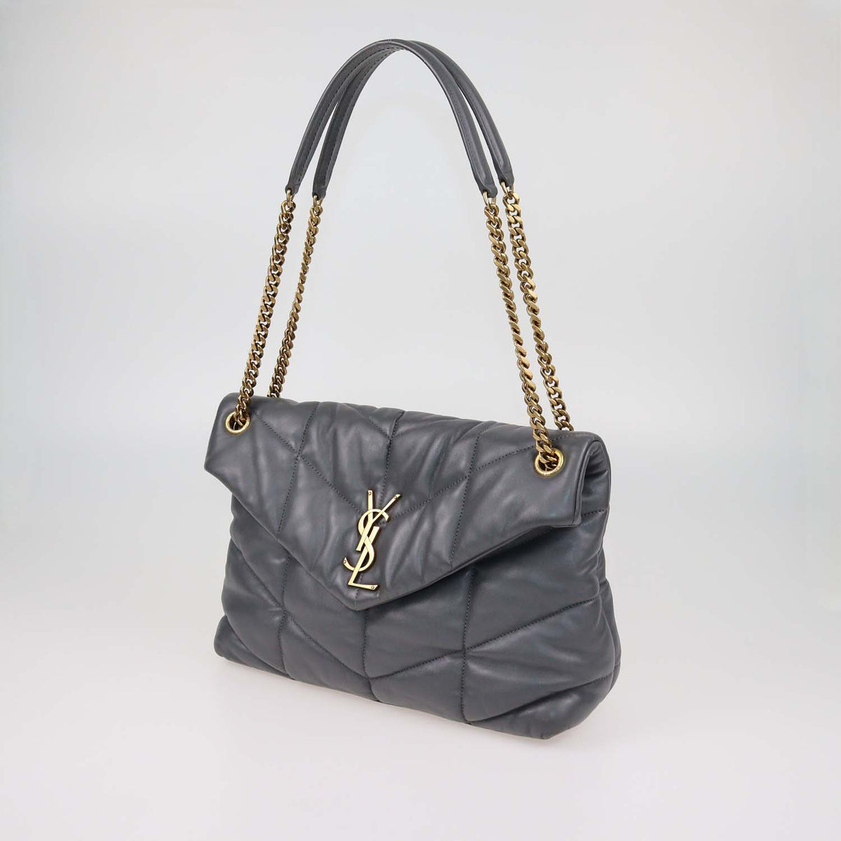 Saint Laurent Grey Puffer Leather Medium Loulou Shoulder Bag