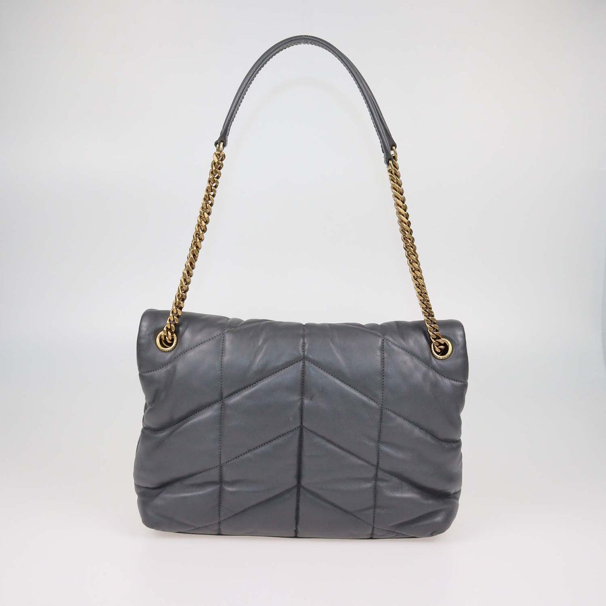 Saint Laurent Grey Puffer Leather Medium Loulou Shoulder Bag
