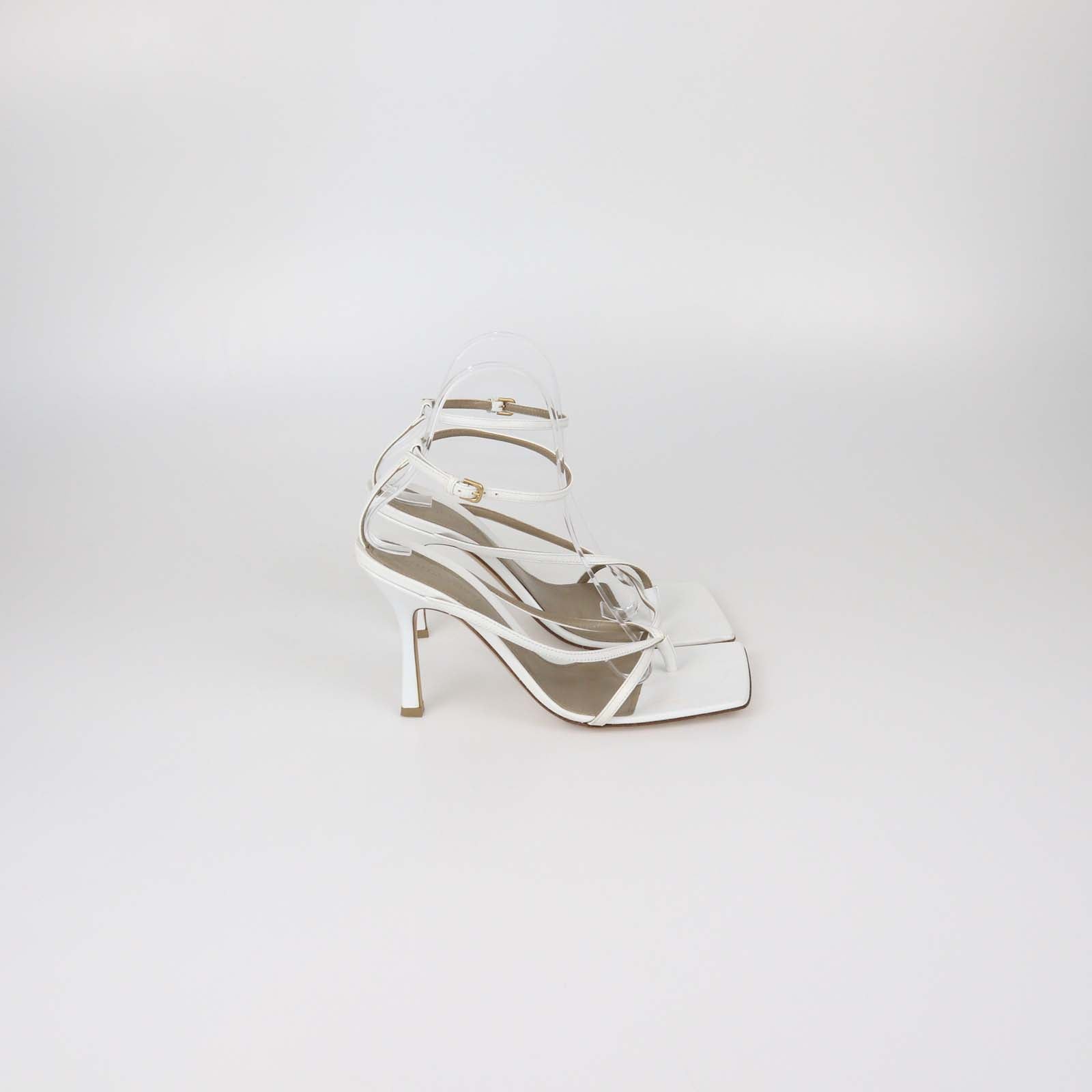 Bottega Veneta White Leather Stretch Ankle Strap Sandals