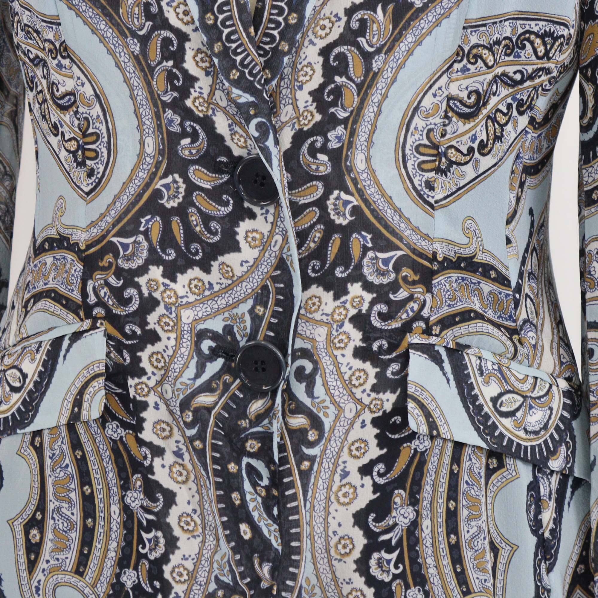 Etro Blue Paisley Print Silk Single Breasted Blazer Womens Etro