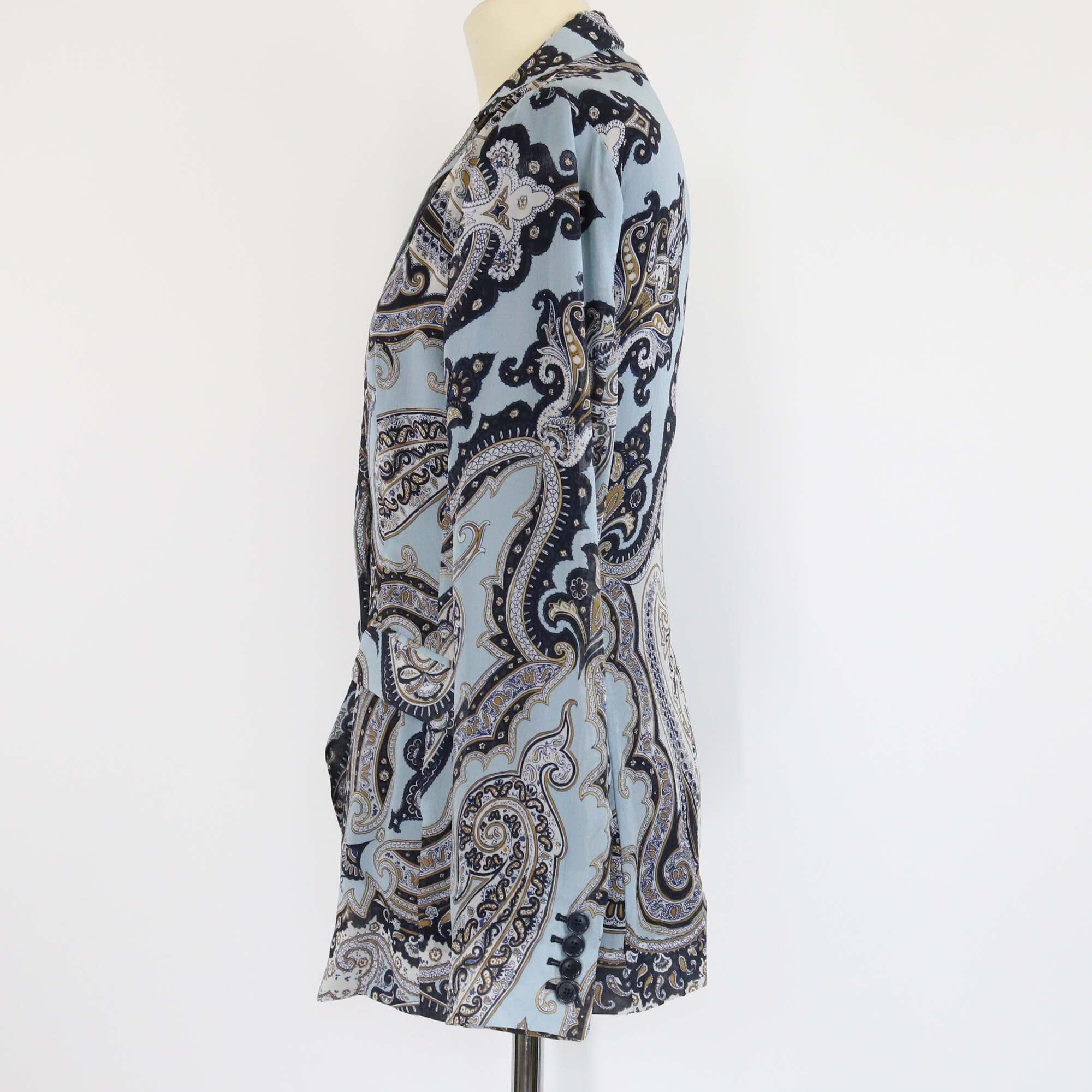 Etro Blue Paisley Print Silk Single Breasted Blazer Womens Etro