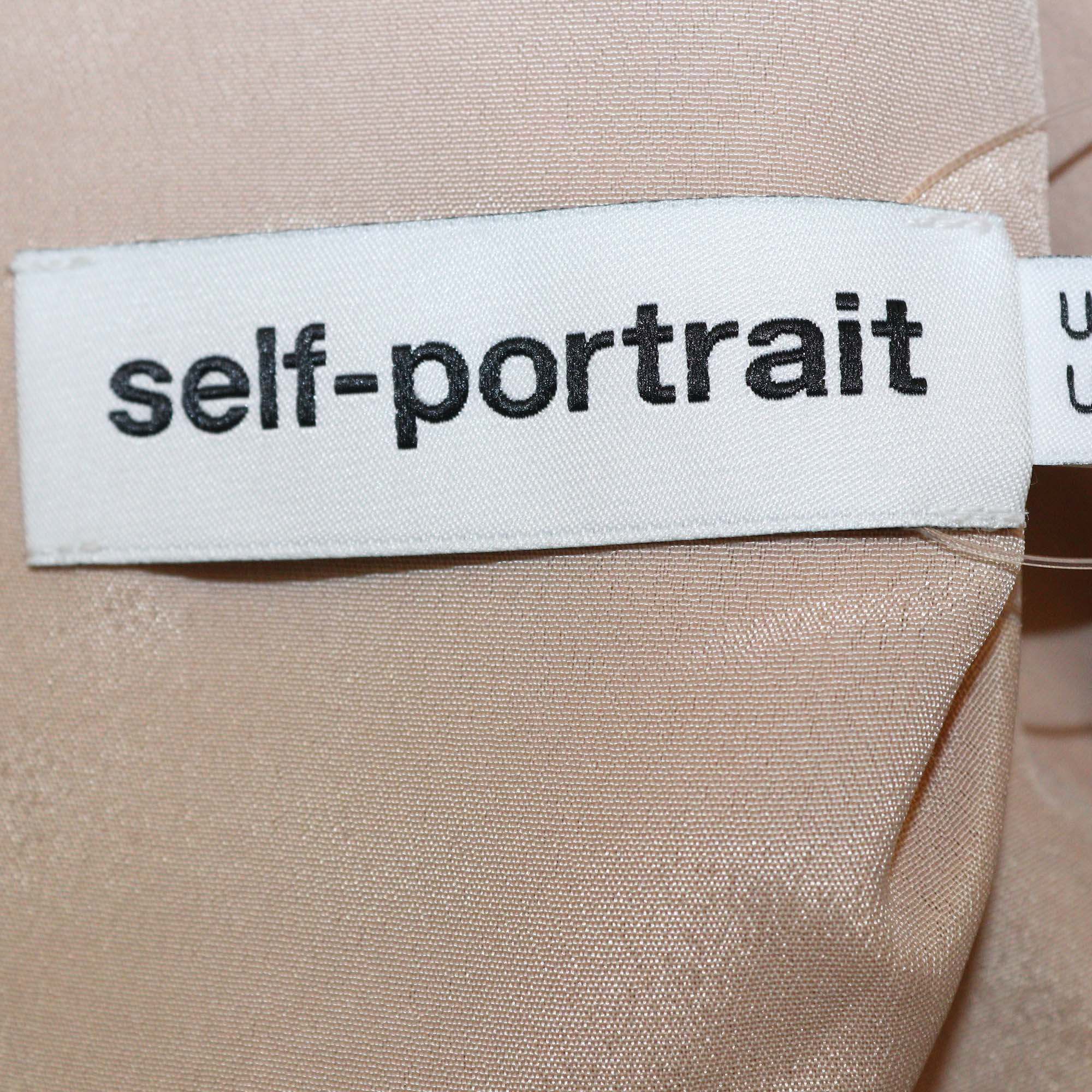 Self-Portrait Tricolor Sweetheart Crochet Crepe Maxi Dress